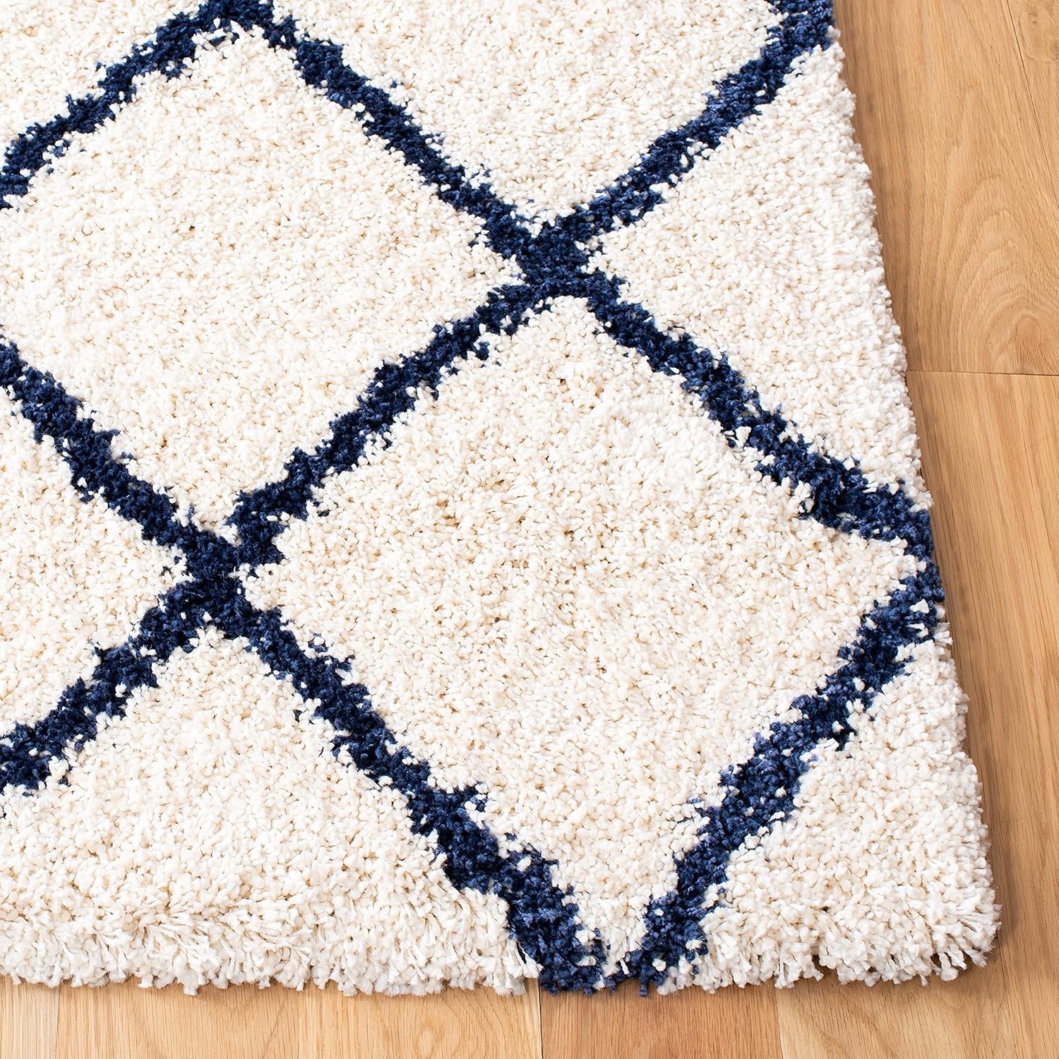 image:imageSAFAVIEH Area Rug 8x10 Hudson Shag Collection Large Ivory amp Grey Trellis Pattern NonShedding amp Easy Cleaning Ultra Plush Thick Pile Ideal for Living Room Bedroom Dining Space SGH222DIvoryNavy