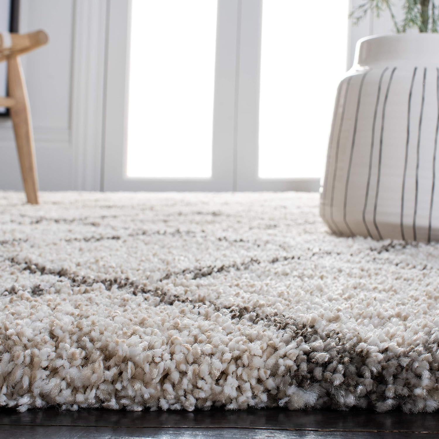 image:imageSAFAVIEH Area Rug 8x10 Hudson Shag Collection Large Ivory amp Grey Trellis Pattern NonShedding amp Easy Cleaning Ultra Plush Thick Pile Ideal for Living Room Bedroom Dining Space SGH222DIvoryGrey