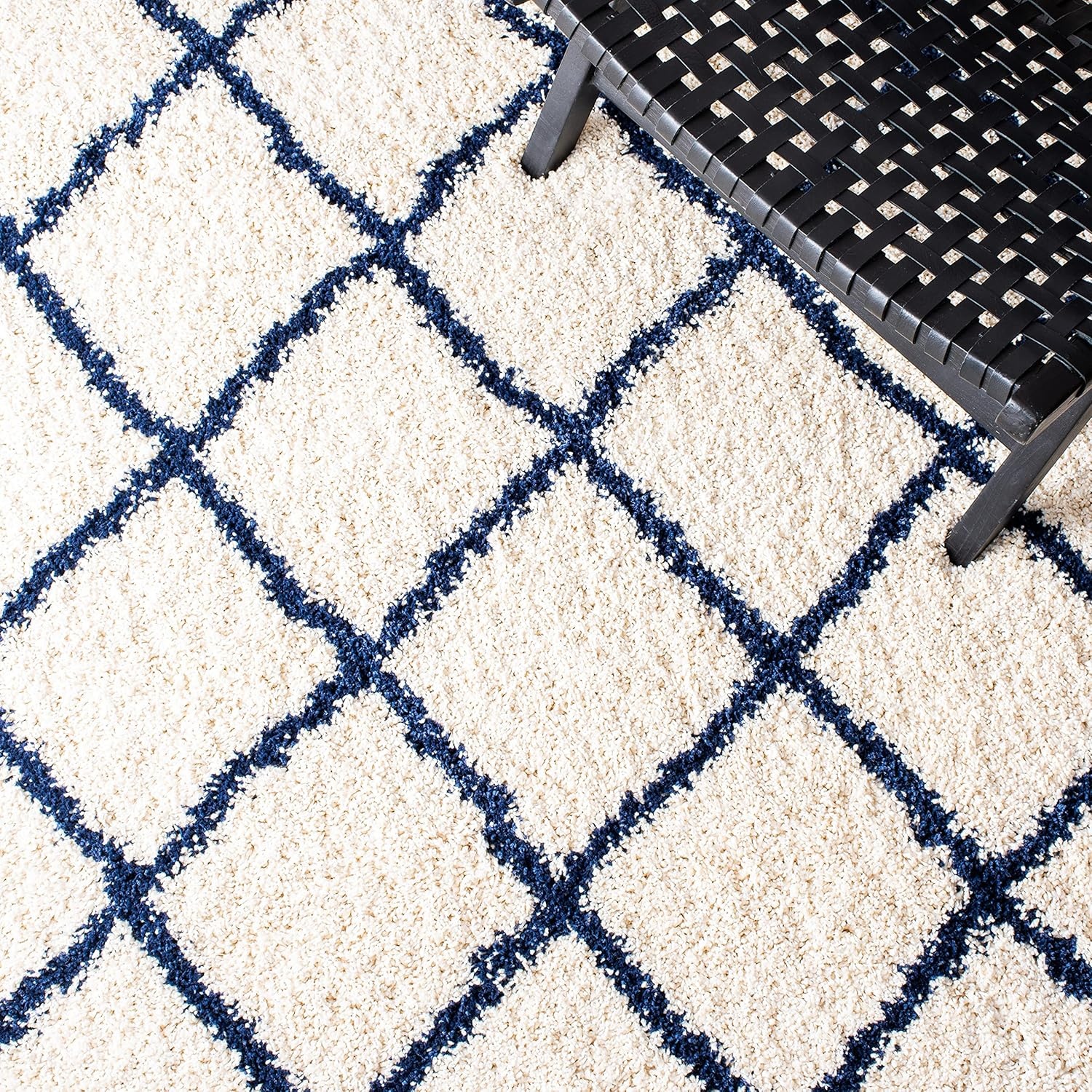 image:imageSAFAVIEH Area Rug 8x10 Hudson Shag Collection Large Ivory amp Grey Trellis Pattern NonShedding amp Easy Cleaning Ultra Plush Thick Pile Ideal for Living Room Bedroom Dining Space SGH222DIvoryNavy