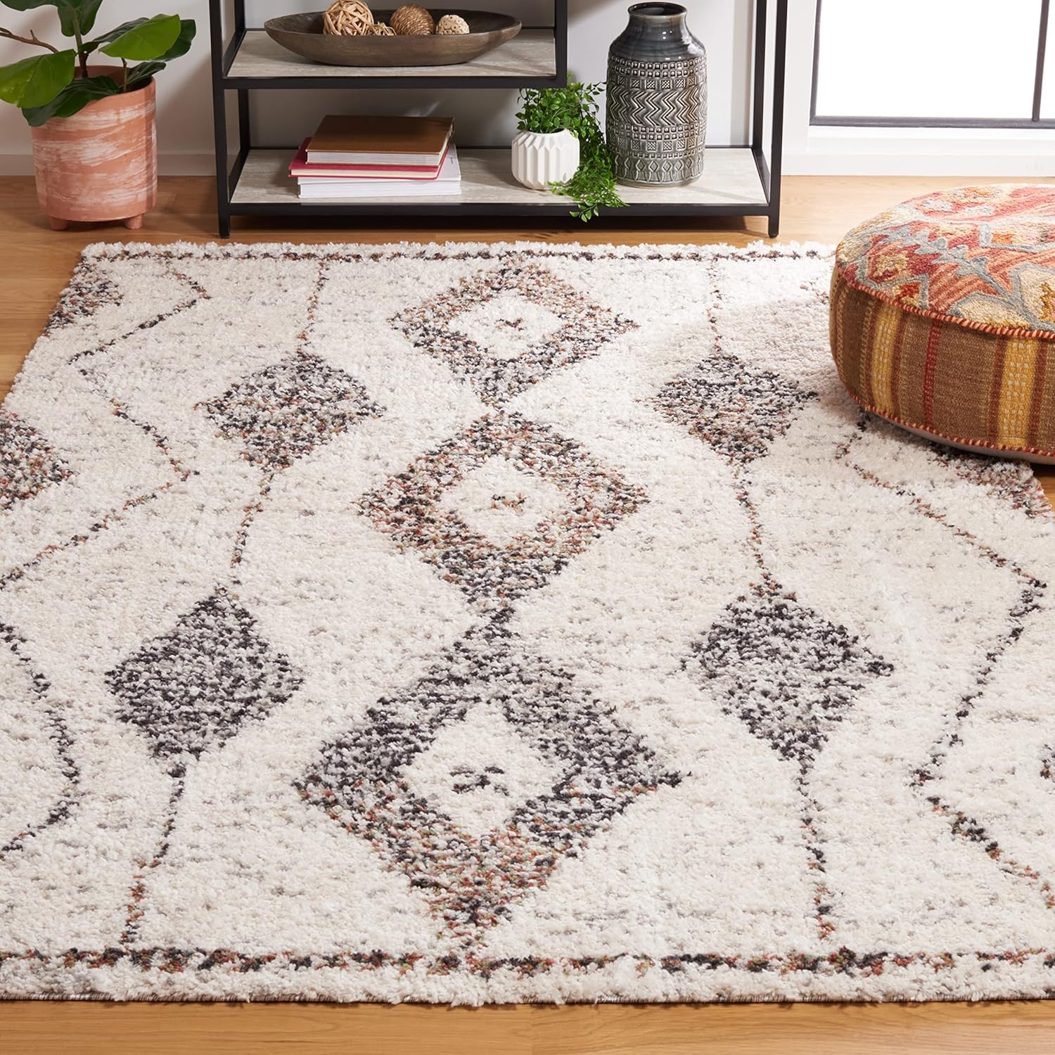 image:imageSAFAVIEH Area Rug 8x10 Jericho Shag Collection Large Ivory amp Black Moroccan Boho Design NonShedding amp Easy Cleaning Plush Thick Pile Ideal for Living Room Bedroom Dining Space JER102AIvoryBlack