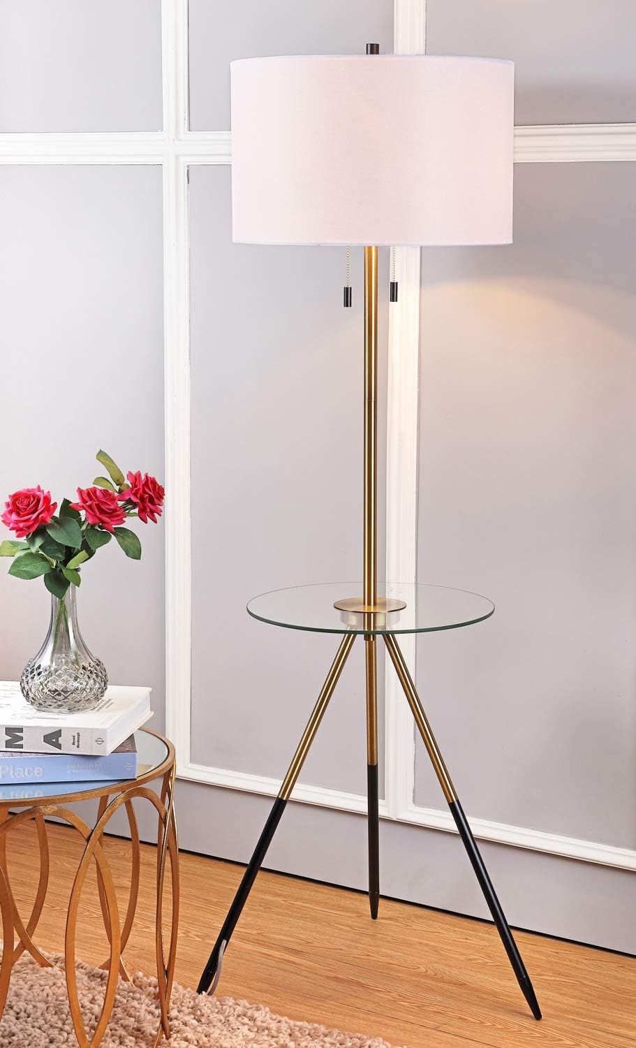 image:imageSAFAVIEH FLL4020A Home Collection Morrison Brass Gold and Black Side Table Floor Lamp