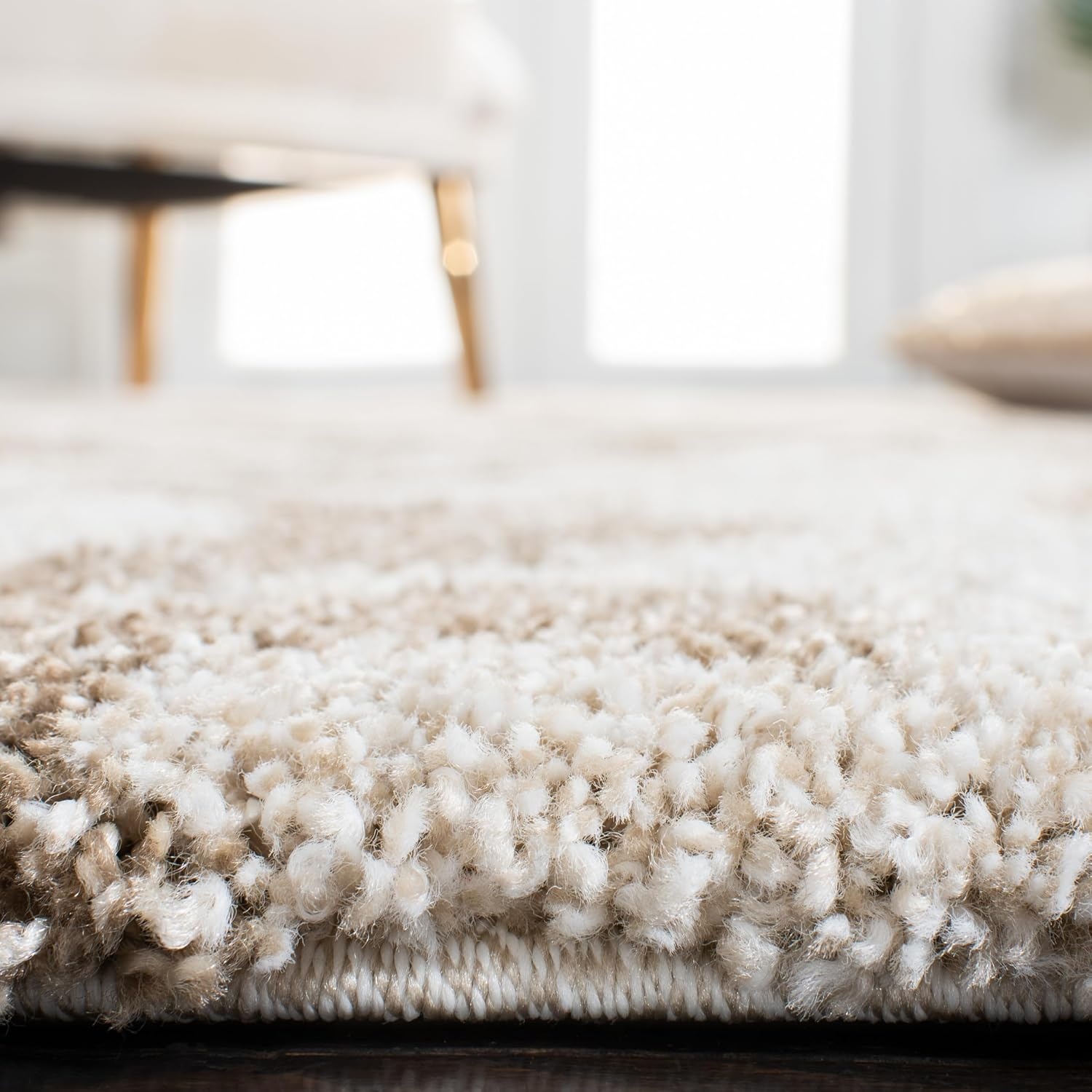 image:imageSAFAVIEH Florida Shag Collection Area Rug 86 x 12 Cream amp Beige Damask Design NonShedding amp Easy Care 12inch Thick Ideal for High Traffic Areas in Living Room Bedroom SG4691113