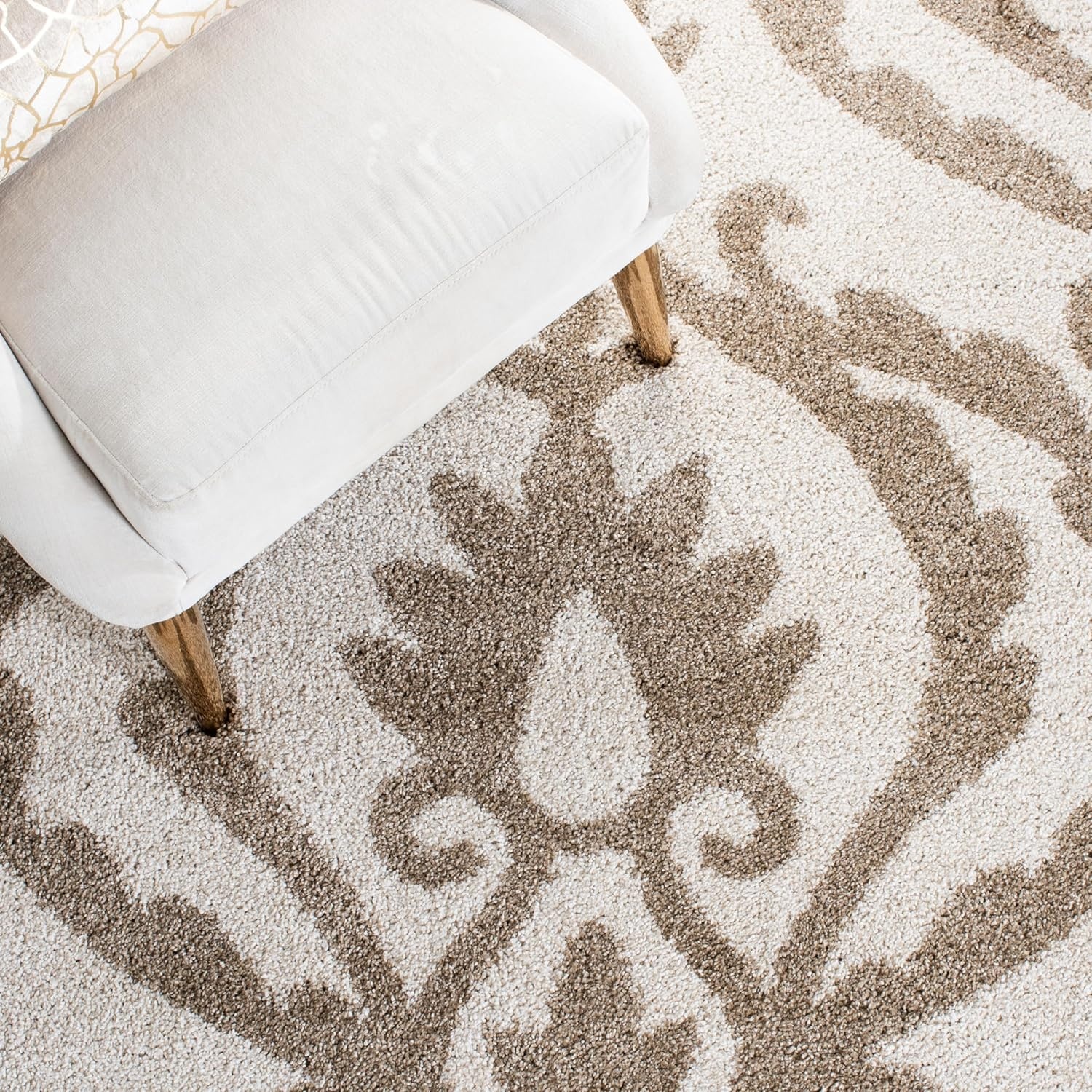 image:imageSAFAVIEH Florida Shag Collection Area Rug 86 x 12 Cream amp Beige Damask Design NonShedding amp Easy Care 12inch Thick Ideal for High Traffic Areas in Living Room Bedroom SG4691113