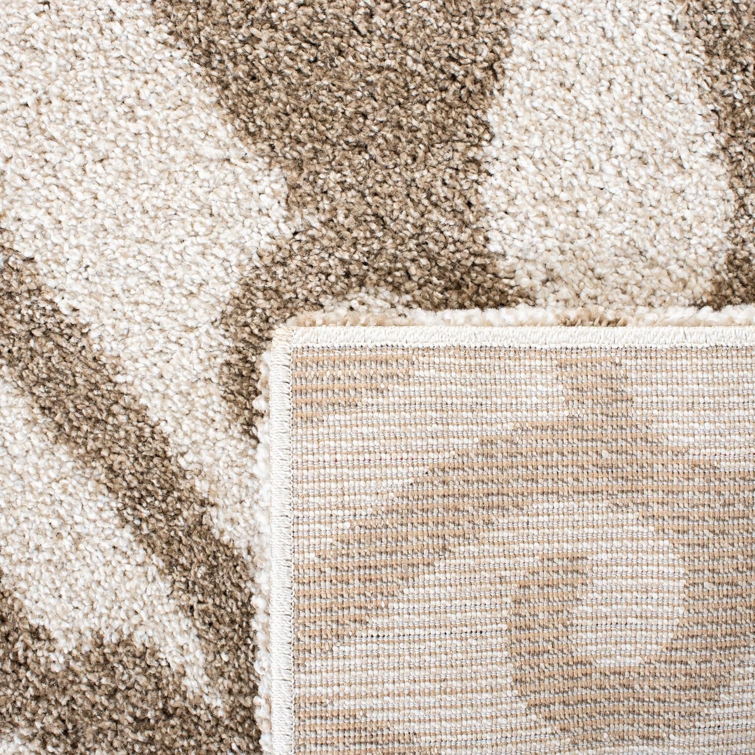 image:imageSAFAVIEH Florida Shag Collection Area Rug 86 x 12 Cream amp Beige Damask Design NonShedding amp Easy Care 12inch Thick Ideal for High Traffic Areas in Living Room Bedroom SG4691113