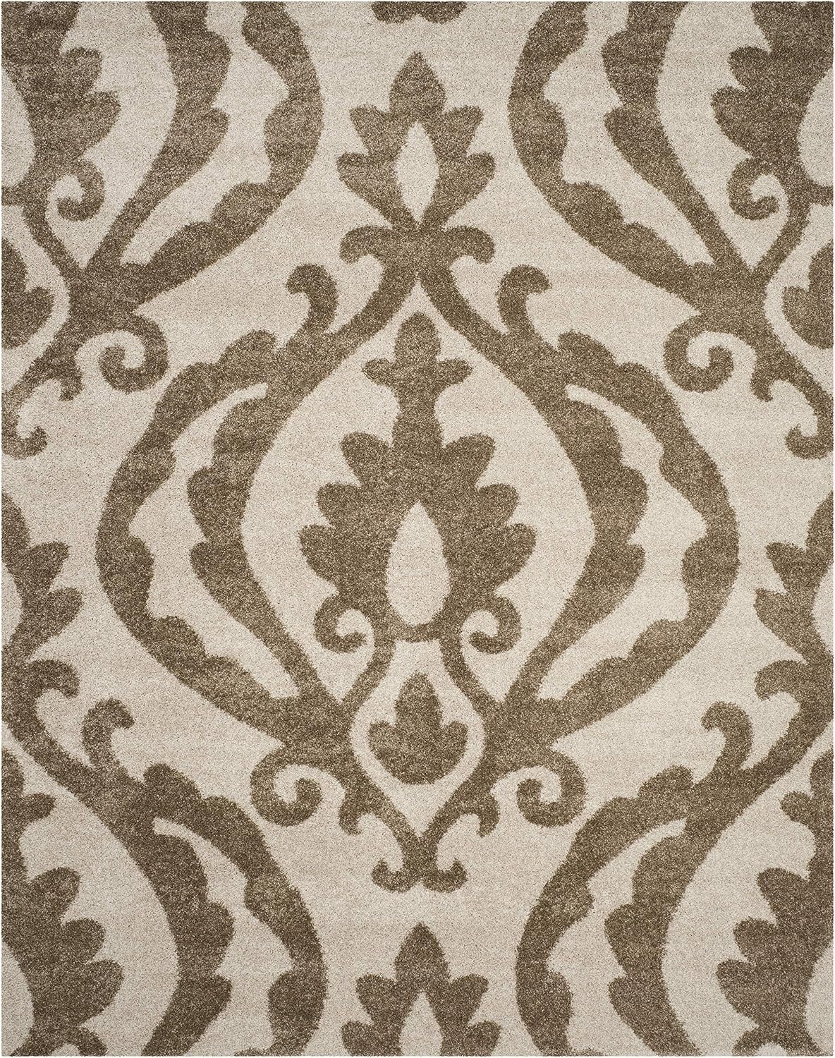 image:imageSAFAVIEH Florida Shag Collection Area Rug 86 x 12 Cream amp Beige Damask Design NonShedding amp Easy Care 12inch Thick Ideal for High Traffic Areas in Living Room Bedroom SG4691113
