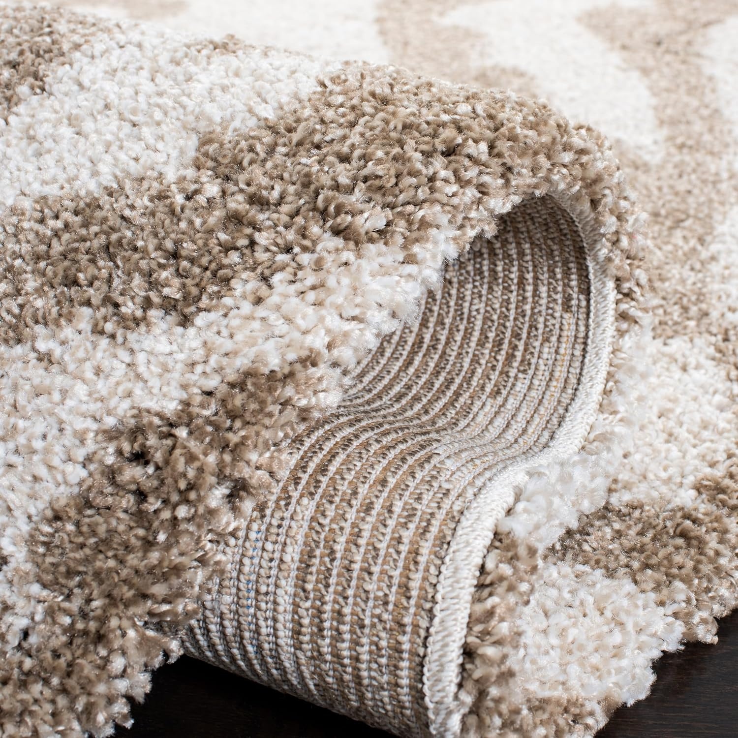image:imageSAFAVIEH Florida Shag Collection Area Rug 86 x 12 Cream amp Beige Damask Design NonShedding amp Easy Care 12inch Thick Ideal for High Traffic Areas in Living Room Bedroom SG4691113