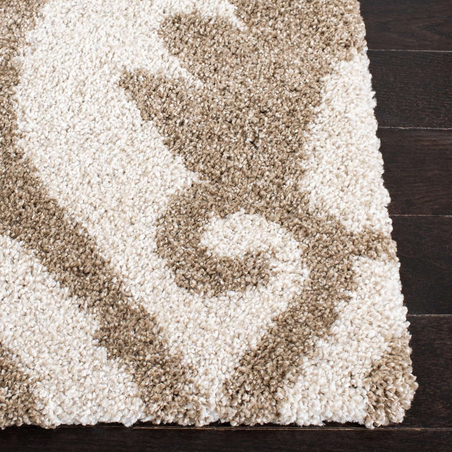 image:imageSAFAVIEH Florida Shag Collection Area Rug 86 x 12 Cream amp Beige Damask Design NonShedding amp Easy Care 12inch Thick Ideal for High Traffic Areas in Living Room Bedroom SG4691113