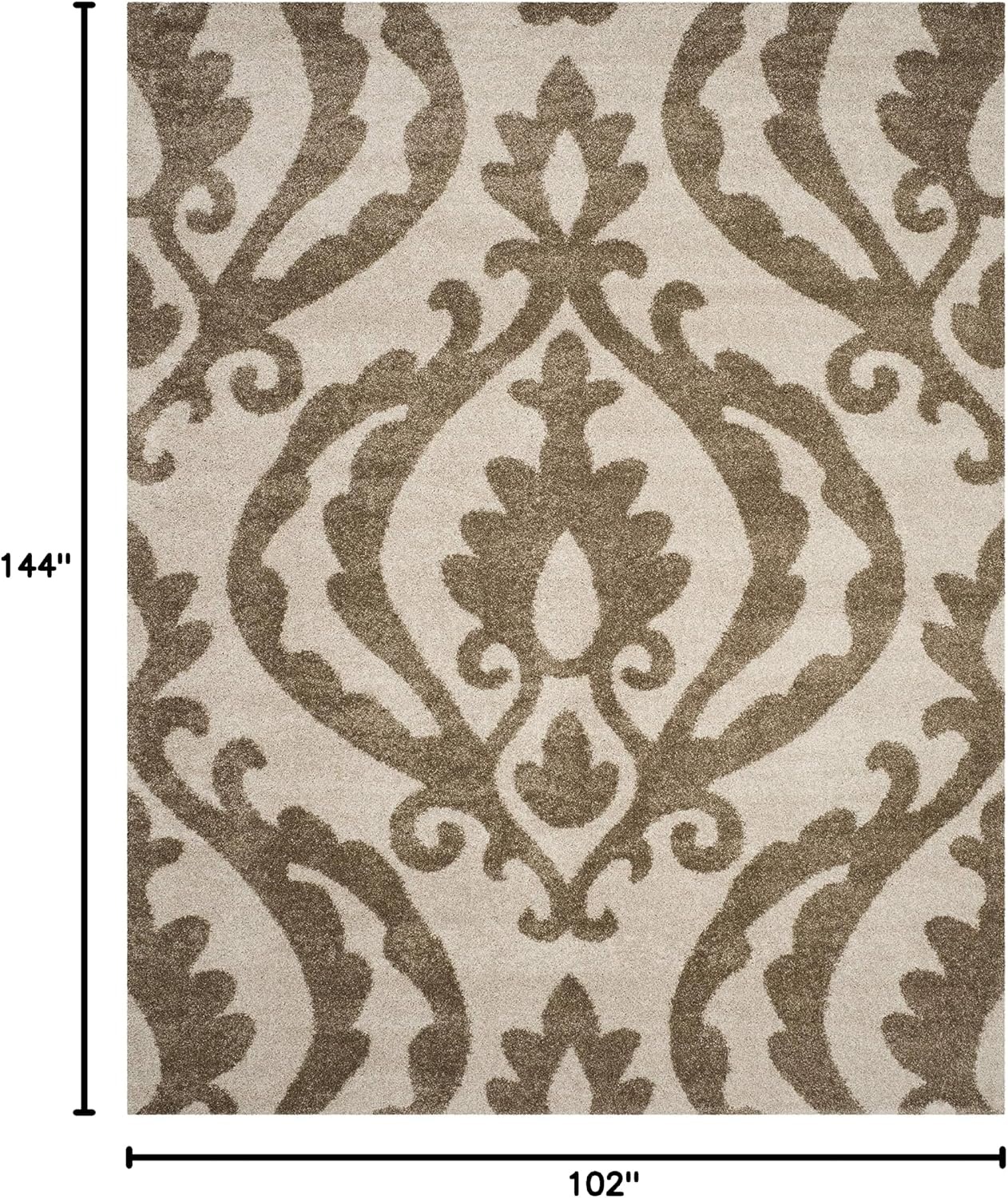 image:imageSAFAVIEH Florida Shag Collection Area Rug 86 x 12 Cream amp Beige Damask Design NonShedding amp Easy Care 12inch Thick Ideal for High Traffic Areas in Living Room Bedroom SG4691113