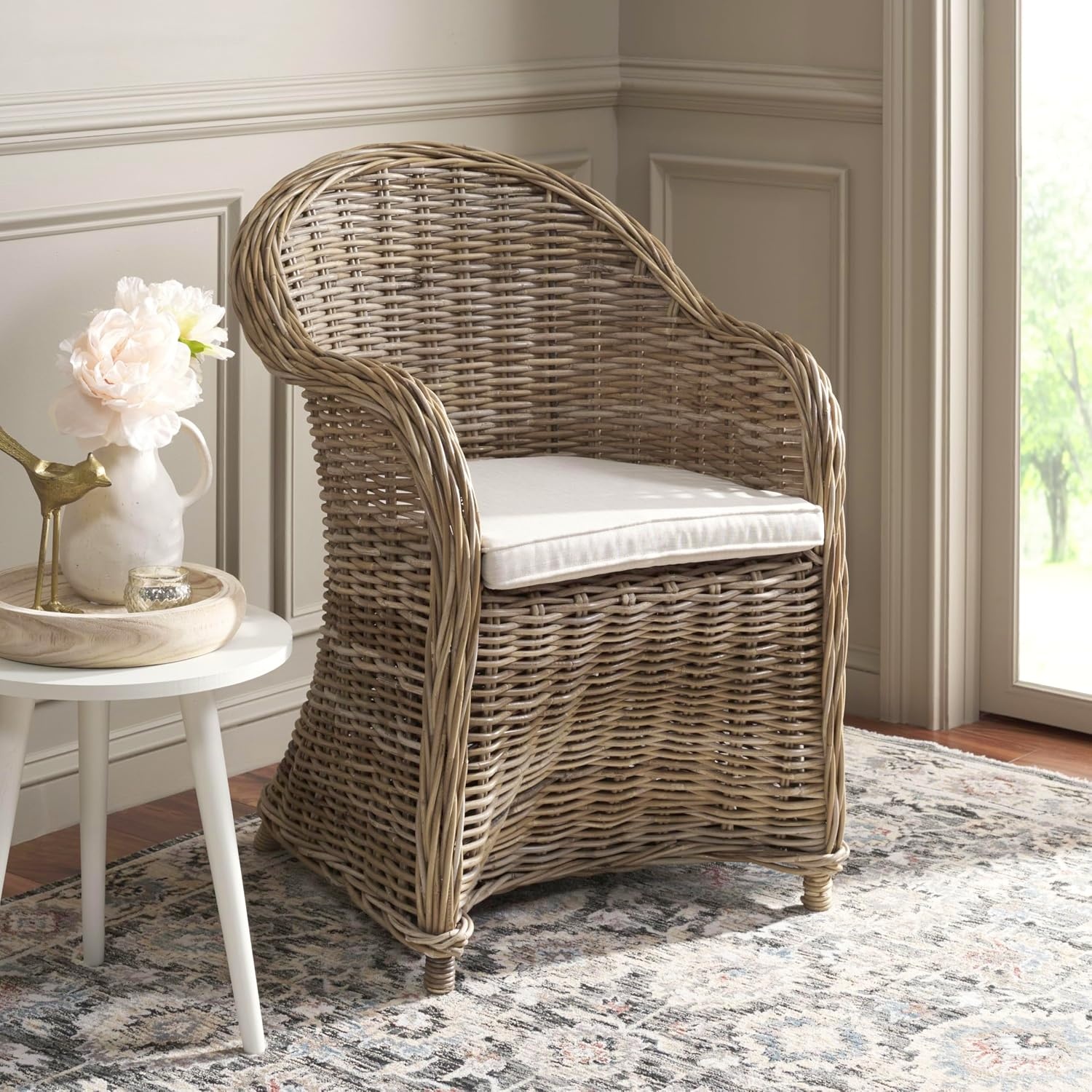 image:imageSAFAVIEH Furniture Zane Club Chair 173 Seat Height Grey Rattan Coastal Woven Design Ideal for Living Room Sunroom Bedroom Fully Assembled SEA7006A