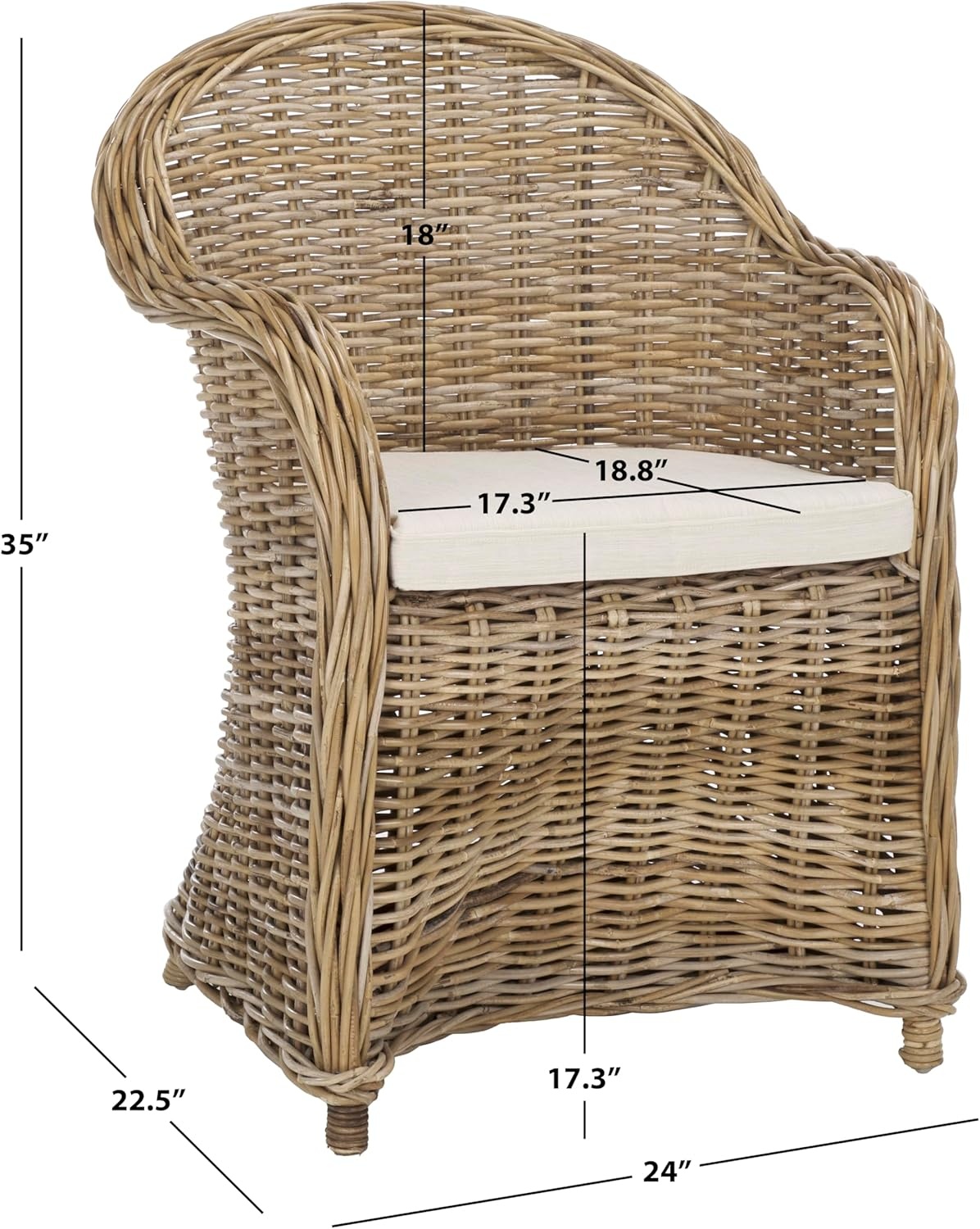 image:imageSAFAVIEH Furniture Zane Club Chair 173 Seat Height Grey Rattan Coastal Woven Design Ideal for Living Room Sunroom Bedroom Fully Assembled SEA7006A