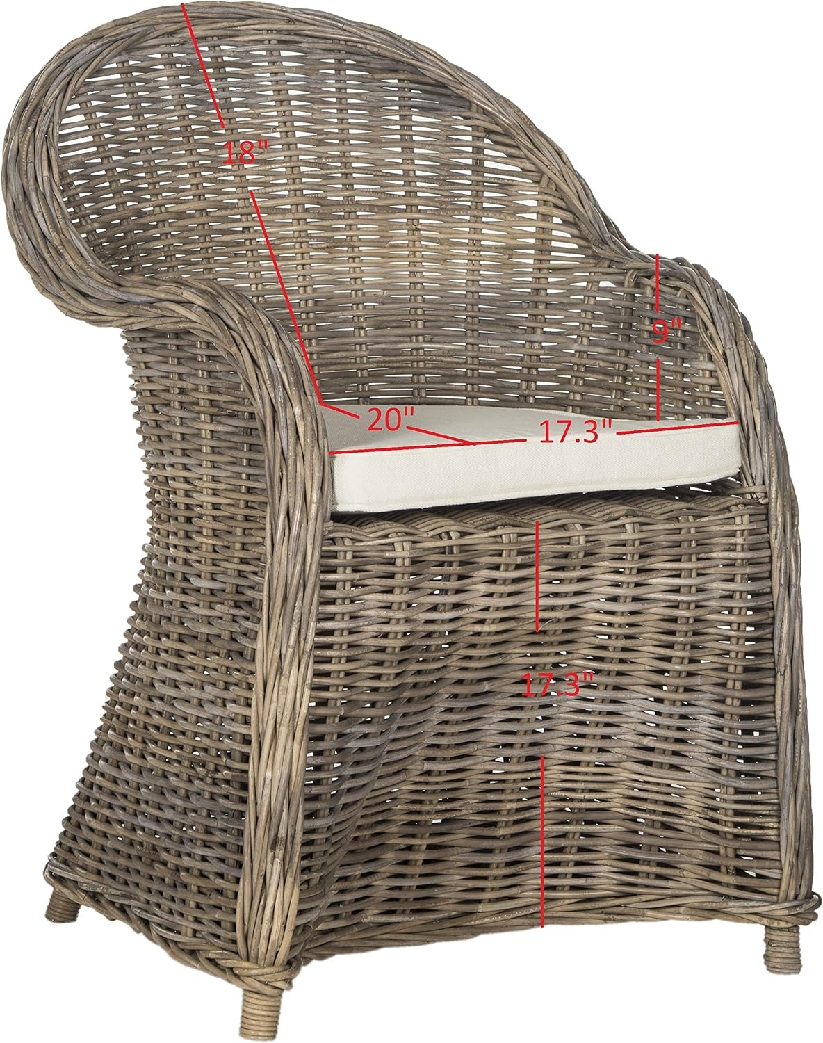image:imageSAFAVIEH Furniture Zane Club Chair 173 Seat Height Grey Rattan Coastal Woven Design Ideal for Living Room Sunroom Bedroom Fully Assembled SEA7006A