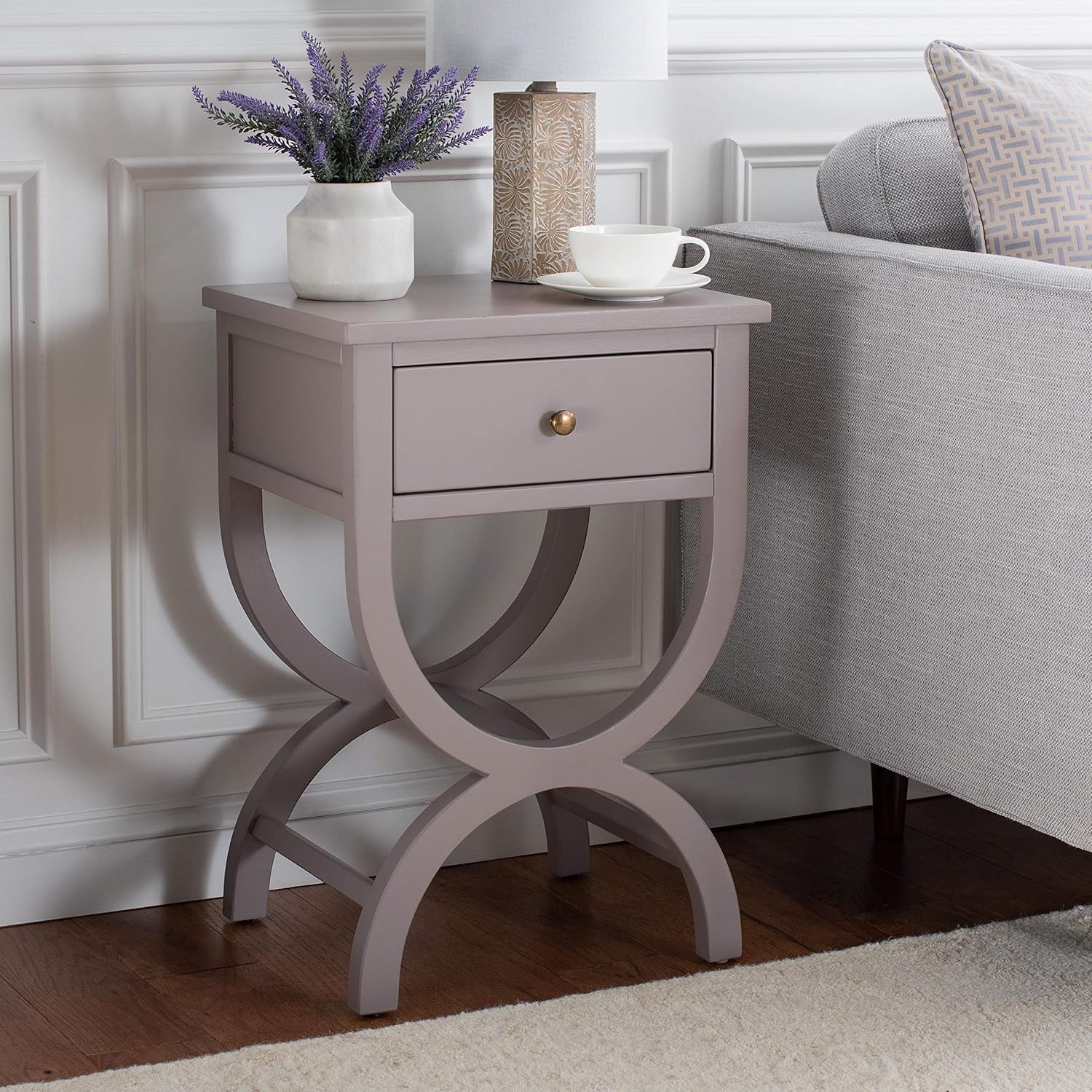 image:imageSAFAVIEH Home Collection Maxine Navy Blue 1Drawer Accent Table Nightstand Bedside Accent Table Fully AssembledGrey