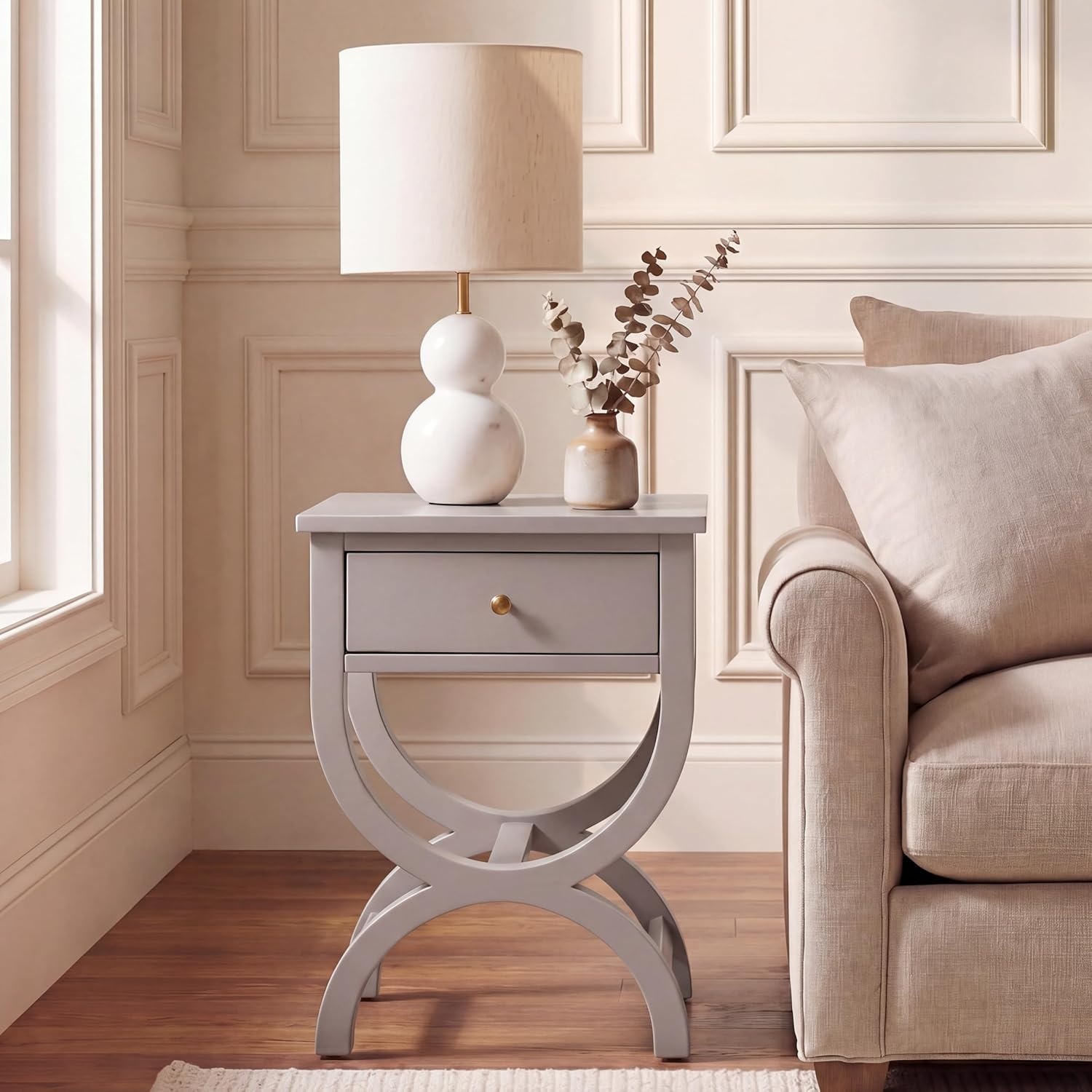 image:imageSAFAVIEH Home Collection Maxine Navy Blue 1Drawer Accent Table Nightstand Bedside Accent Table Fully AssembledGrey