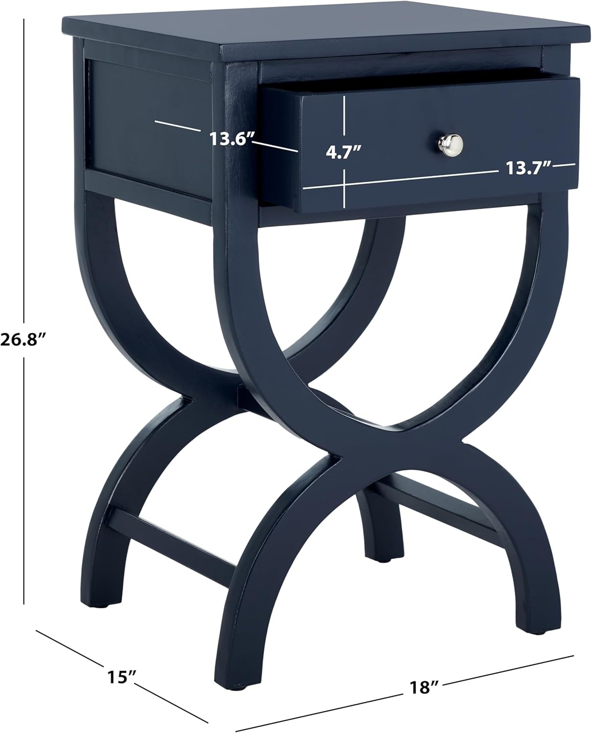 image:imageSAFAVIEH Home Collection Maxine Navy Blue 1Drawer Accent Table Nightstand Bedside Accent Table Fully AssembledNavy