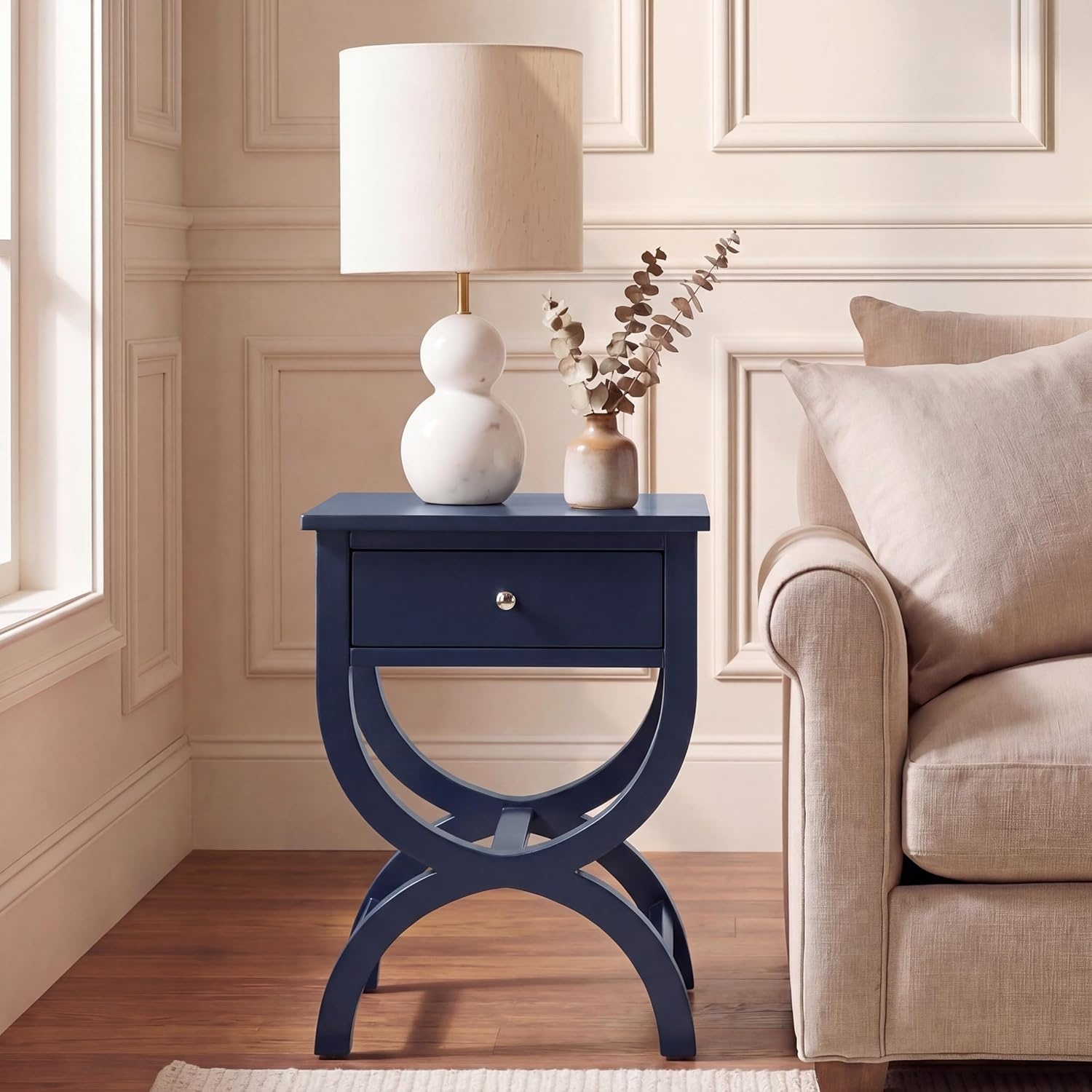 image:imageSAFAVIEH Home Collection Maxine Navy Blue 1Drawer Accent Table Nightstand Bedside Accent Table Fully AssembledNavy
