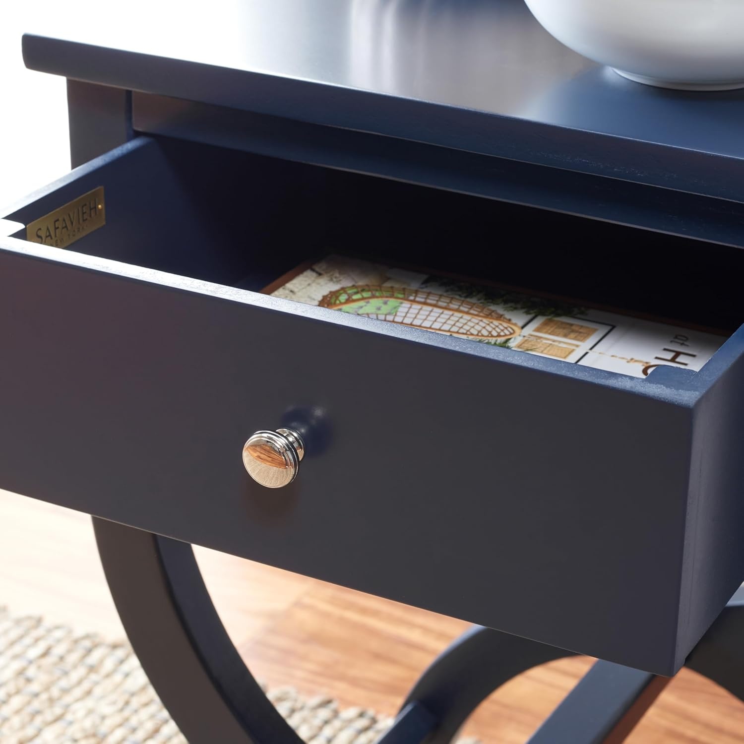 image:imageSAFAVIEH Home Collection Maxine Navy Blue 1Drawer Accent Table Nightstand Bedside Accent Table Fully AssembledNavy