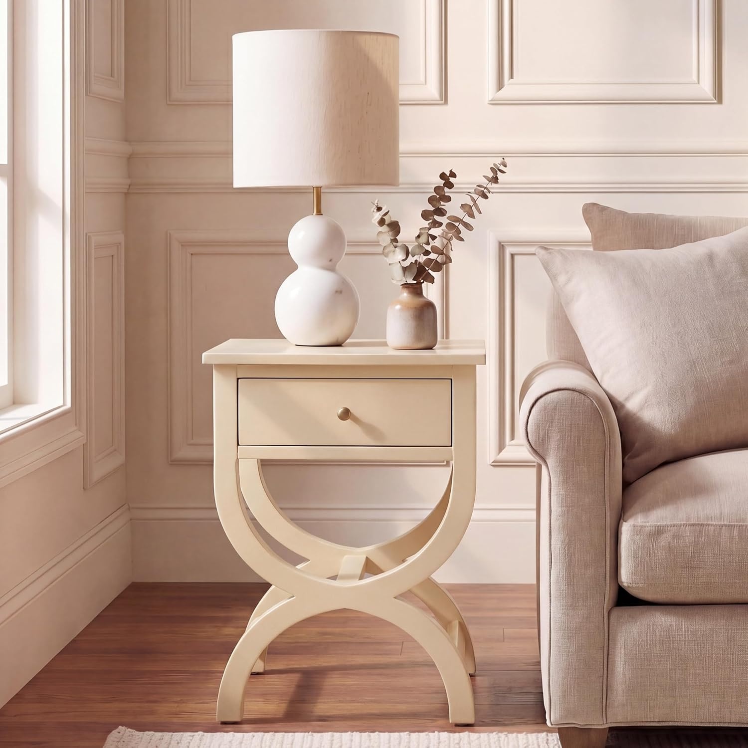 image:imageSAFAVIEH Home Collection Maxine Navy Blue 1Drawer Accent Table Nightstand Bedside Accent Table Fully AssembledVanilla