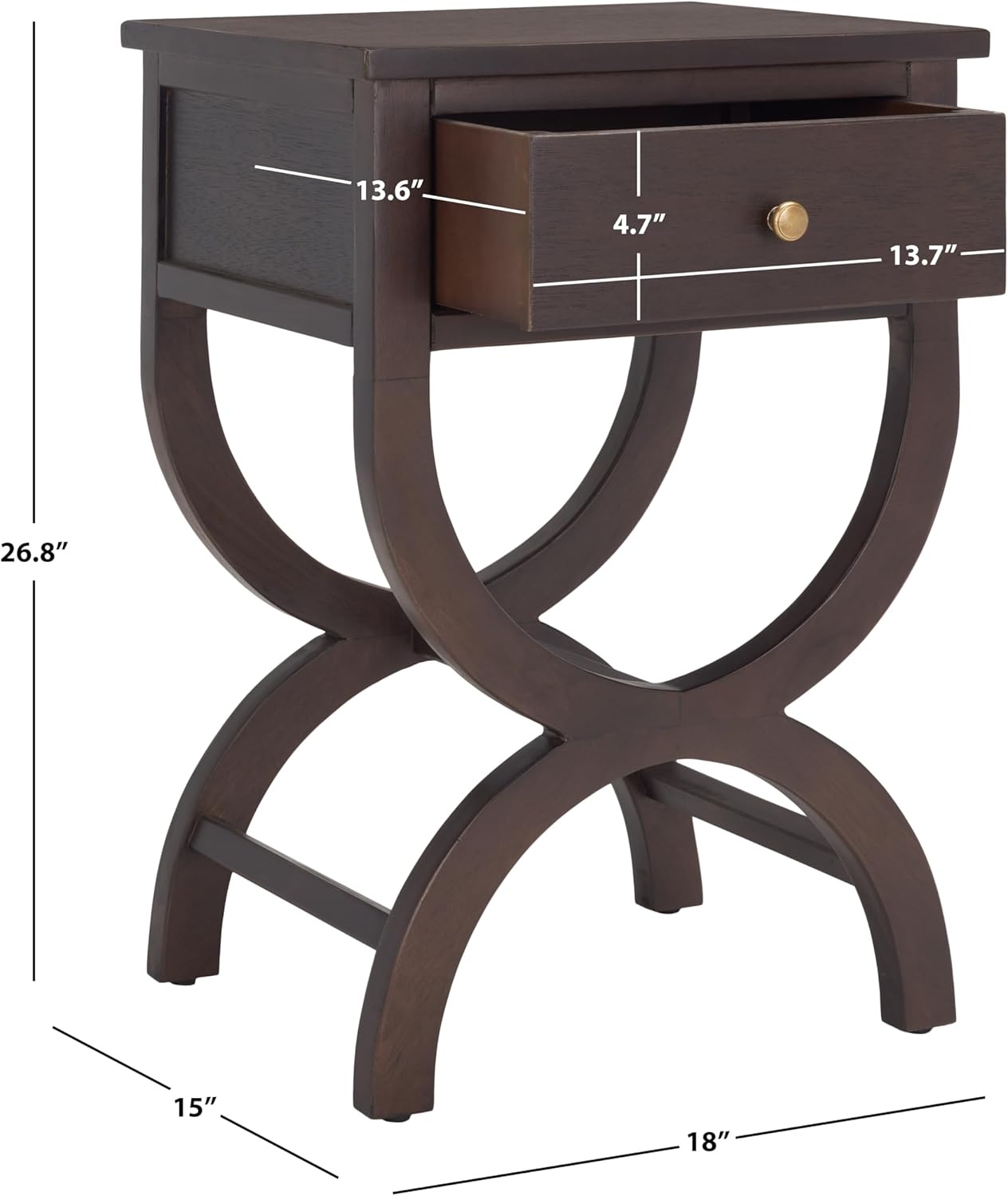 image:imageSAFAVIEH Home Collection Maxine Navy Blue 1Drawer Accent Table Nightstand Bedside Accent Table Fully AssembledWalnut