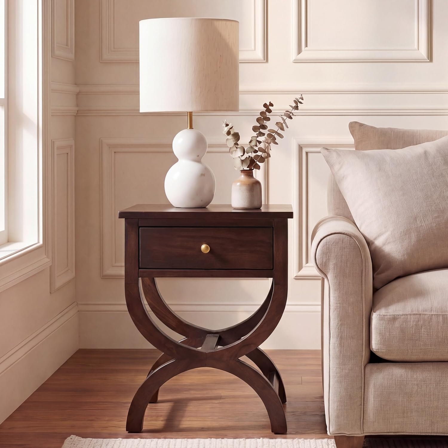 image:imageSAFAVIEH Home Collection Maxine Navy Blue 1Drawer Accent Table Nightstand Bedside Accent Table Fully AssembledWalnut