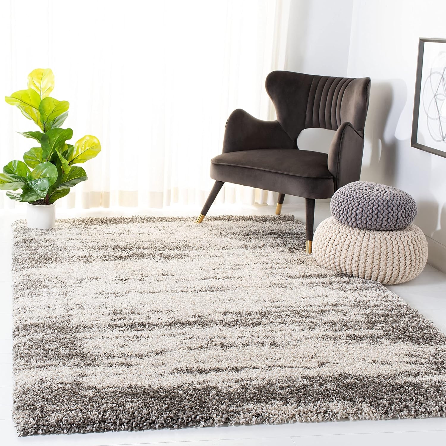 image:imageSAFAVIEH Hudson Shag Collection Area Rug 9 x 12 Ivory amp Grey Abstract Design NonShedding amp Easy Care 2inch Thick Ideal for High Traffic Areas in Living Room Bedroom SGH203AIvoryGrey