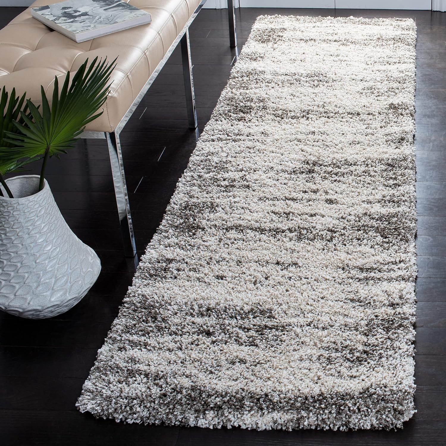 image:imageSAFAVIEH Hudson Shag Collection Area Rug 9 x 12 Ivory amp Grey Abstract Design NonShedding amp Easy Care 2inch Thick Ideal for High Traffic Areas in Living Room Bedroom SGH203AIvoryGrey
