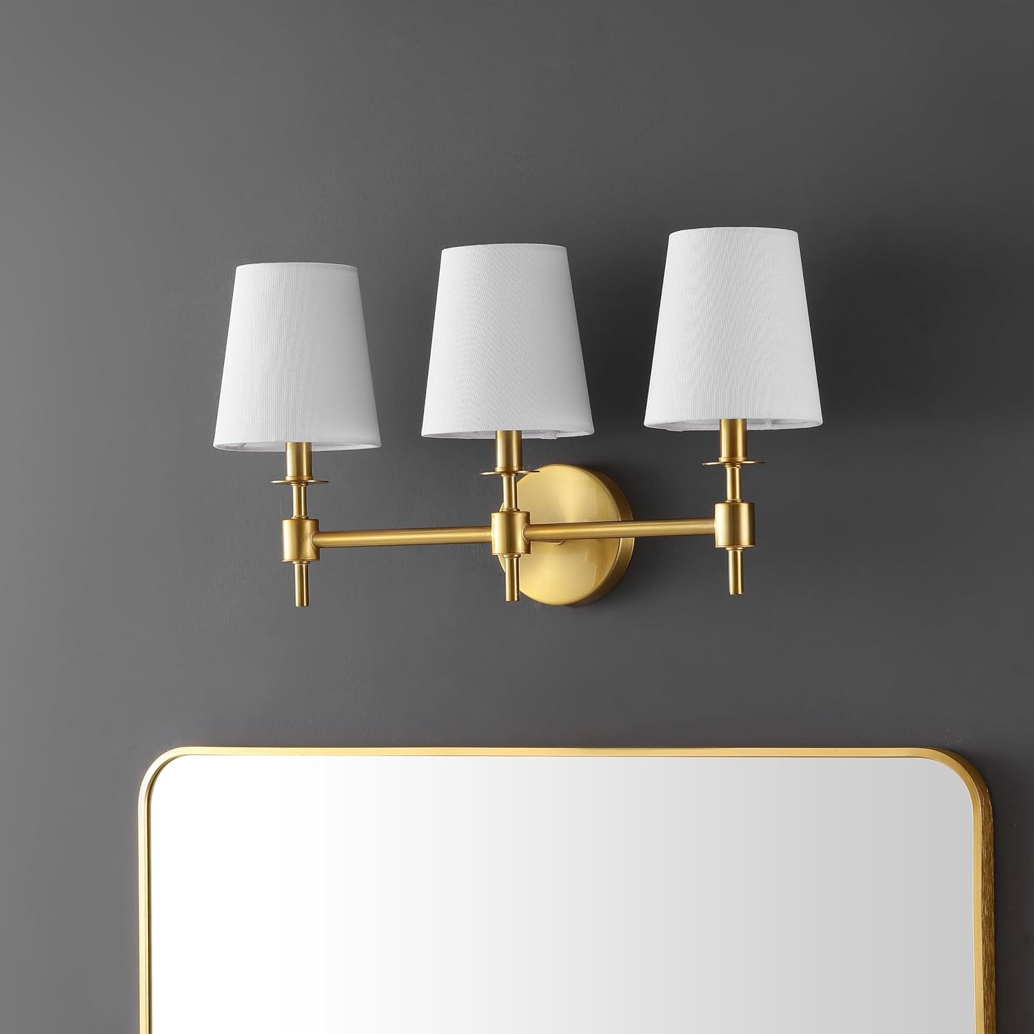 image:imageSAFAVIEH Lighting Davielle 3Light 21Inch Wall Sconce Chrome Fabric Shade 3Light Design Ideal for Vanity Hallway Bedroom Bathroom LED Bulbs Included SCN4120CBrass