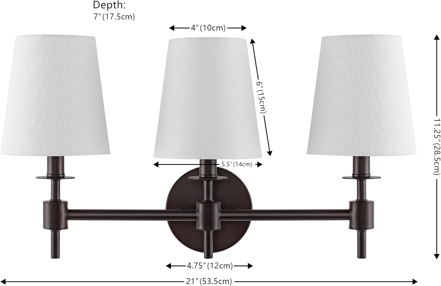 image:imageSAFAVIEH Lighting Davielle 3Light 21Inch Wall Sconce Chrome Fabric Shade 3Light Design Ideal for Vanity Hallway Bedroom Bathroom LED Bulbs Included SCN4120CBlack