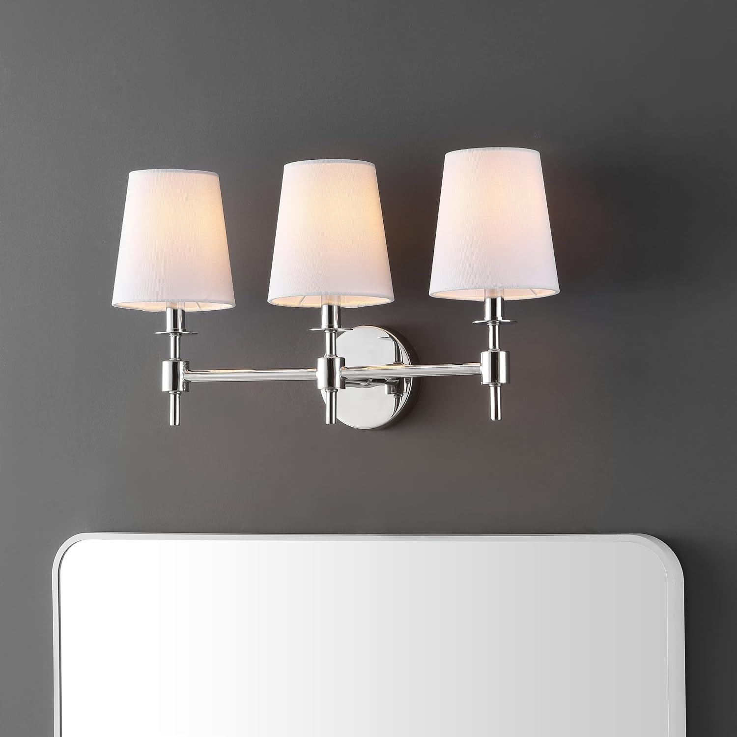 image:imageSAFAVIEH Lighting Davielle 3Light 21Inch Wall Sconce Chrome Fabric Shade 3Light Design Ideal for Vanity Hallway Bedroom Bathroom LED Bulbs Included SCN4120CChrome