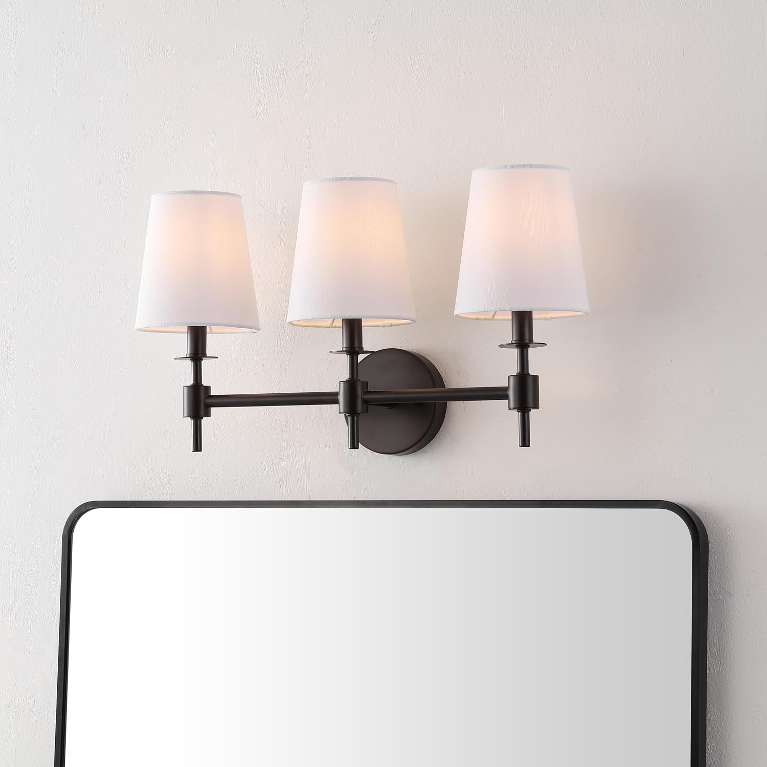 image:imageSAFAVIEH Lighting Davielle 3Light 21Inch Wall Sconce Chrome Fabric Shade 3Light Design Ideal for Vanity Hallway Bedroom Bathroom LED Bulbs Included SCN4120CBlack