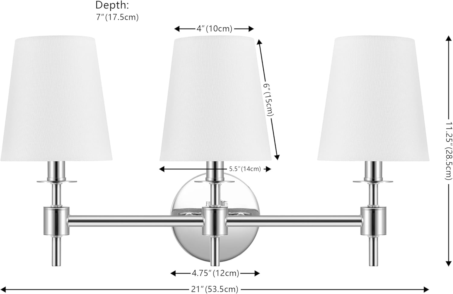 image:imageSAFAVIEH Lighting Davielle 3Light 21Inch Wall Sconce Chrome Fabric Shade 3Light Design Ideal for Vanity Hallway Bedroom Bathroom LED Bulbs Included SCN4120CChrome