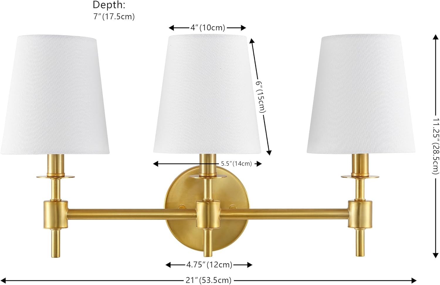 image:imageSAFAVIEH Lighting Davielle 3Light 21Inch Wall Sconce Chrome Fabric Shade 3Light Design Ideal for Vanity Hallway Bedroom Bathroom LED Bulbs Included SCN4120CBrass