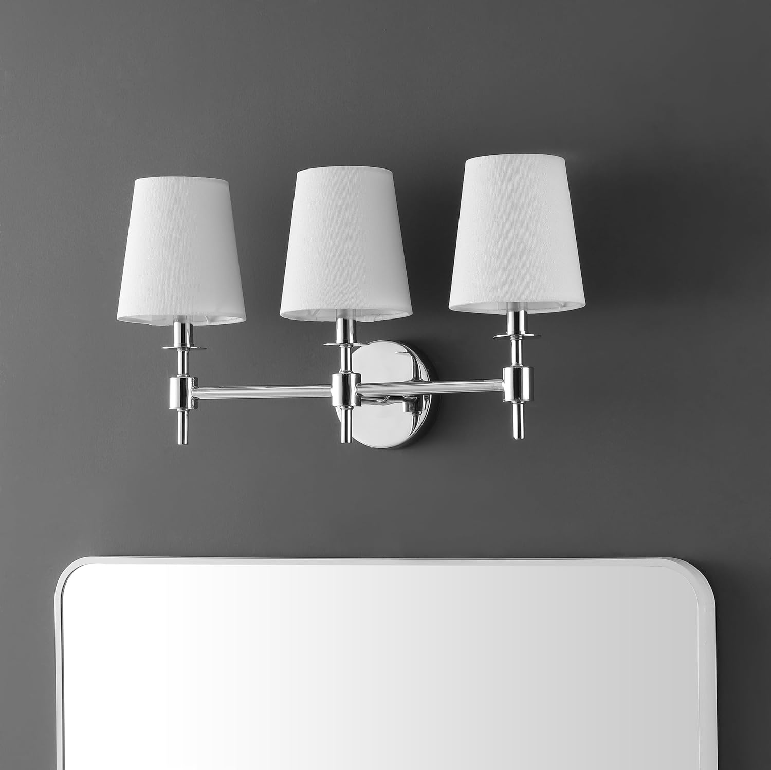 image:imageSAFAVIEH Lighting Davielle 3Light 21Inch Wall Sconce Chrome Fabric Shade 3Light Design Ideal for Vanity Hallway Bedroom Bathroom LED Bulbs Included SCN4120CChrome