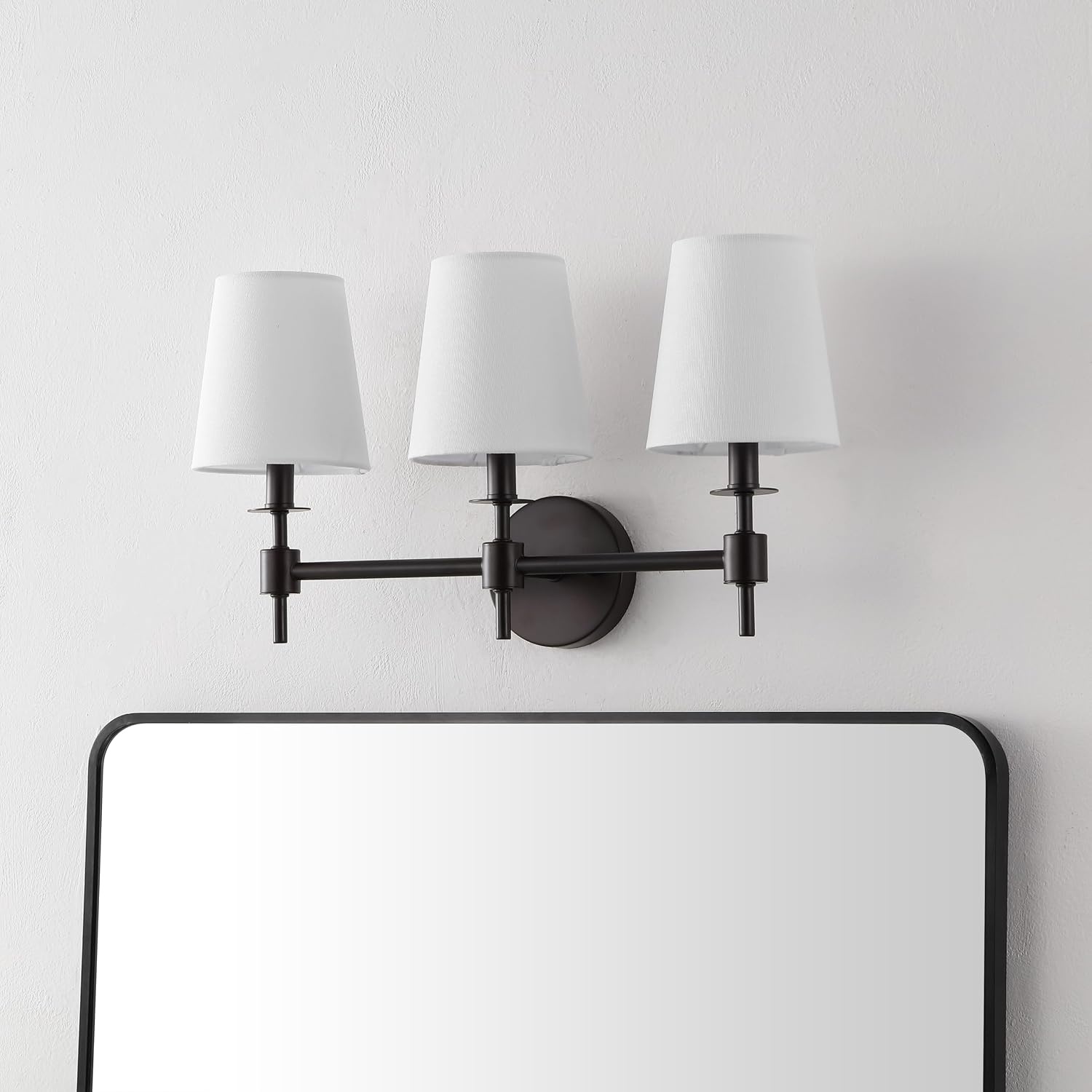 image:imageSAFAVIEH Lighting Davielle 3Light 21Inch Wall Sconce Chrome Fabric Shade 3Light Design Ideal for Vanity Hallway Bedroom Bathroom LED Bulbs Included SCN4120CBlack
