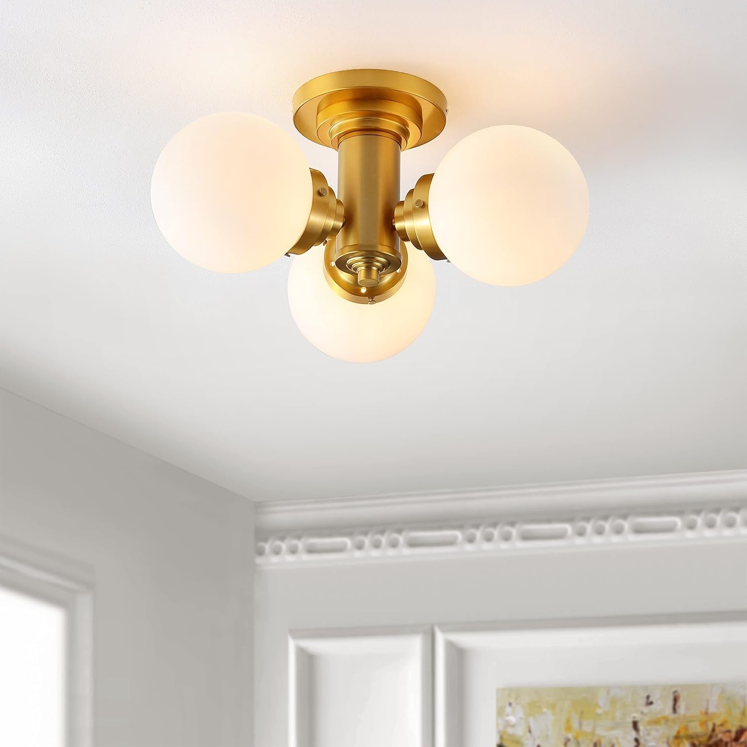 image:imageSAFAVIEH Lighting Collection Elenna Gold Flush Mount LED Bulbs Included