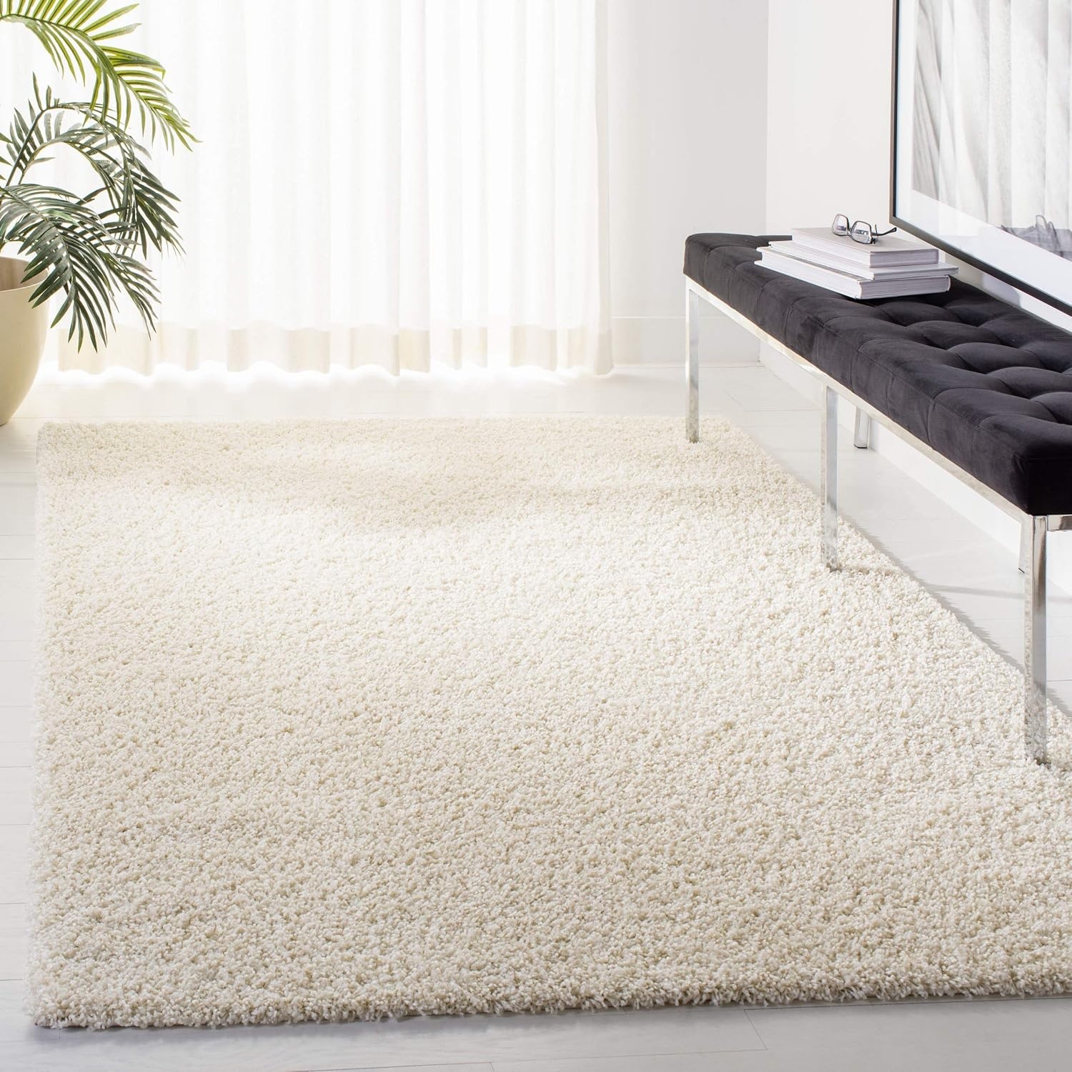 image:imageSAFAVIEH Primo Shag Collection Area Rug 9 x 12 Light Grey Solid Design NonShedding amp Easy Care 12inch Thick Ideal for High Traffic Areas in Living Room Bedroom PRM300GIvory