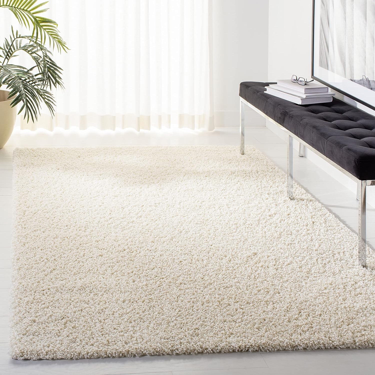 image:imageSAFAVIEH Primo Shag Collection Area Rug 9 x 12 Light Grey Solid Design NonShedding amp Easy Care 12inch Thick Ideal for High Traffic Areas in Living Room Bedroom PRM300GIvory