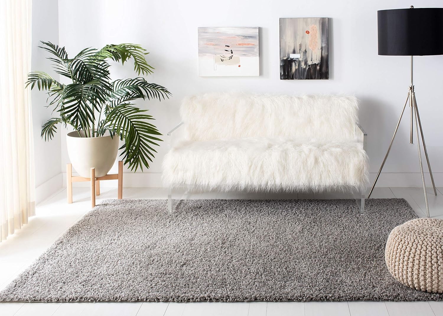 image:imageSAFAVIEH Primo Shag Collection Area Rug 9 x 12 Light Grey Solid Design NonShedding amp Easy Care 12inch Thick Ideal for High Traffic Areas in Living Room Bedroom PRM300GLight Grey