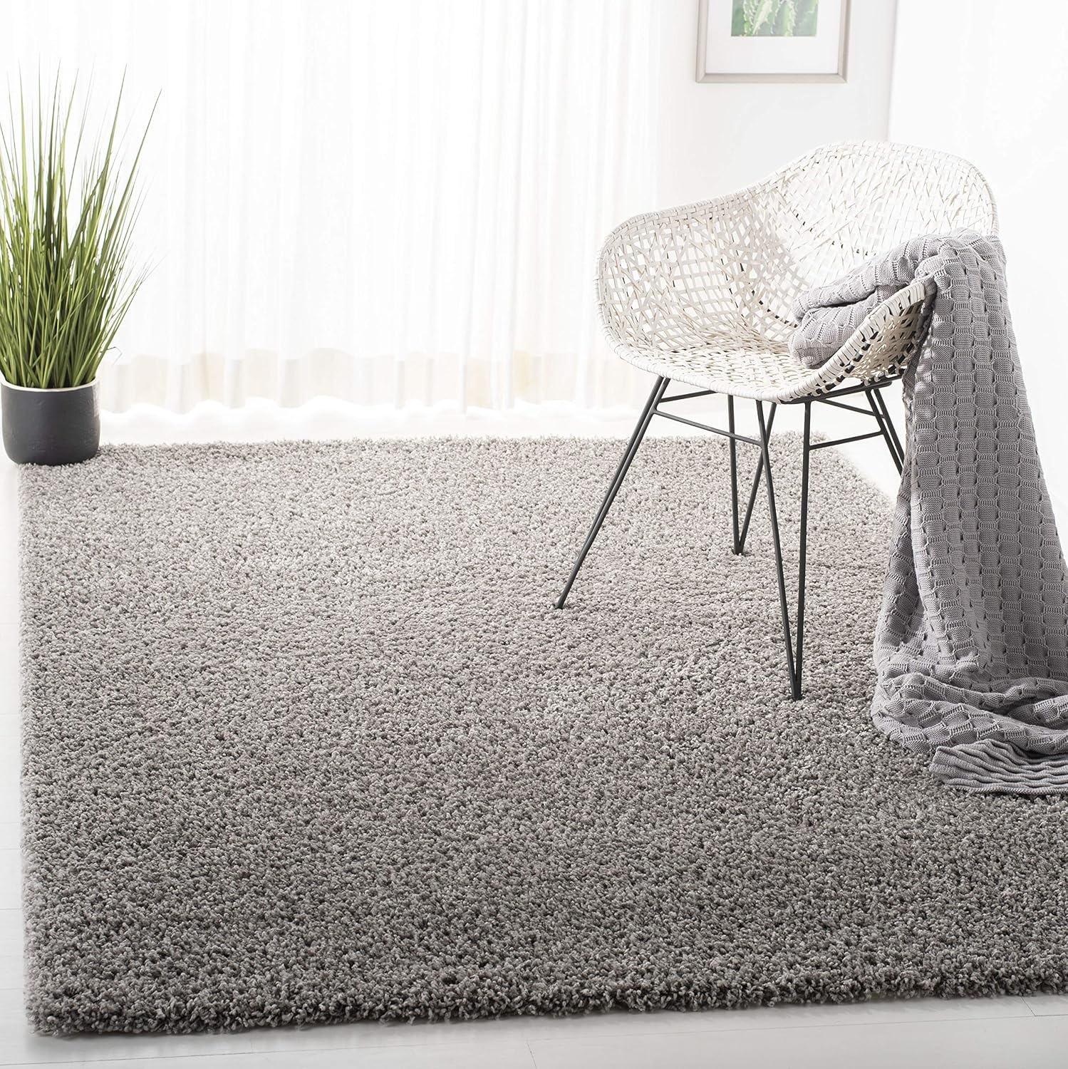 image:imageSAFAVIEH Primo Shag Collection Area Rug 9 x 12 Light Grey Solid Design NonShedding amp Easy Care 12inch Thick Ideal for High Traffic Areas in Living Room Bedroom PRM300GLight Grey