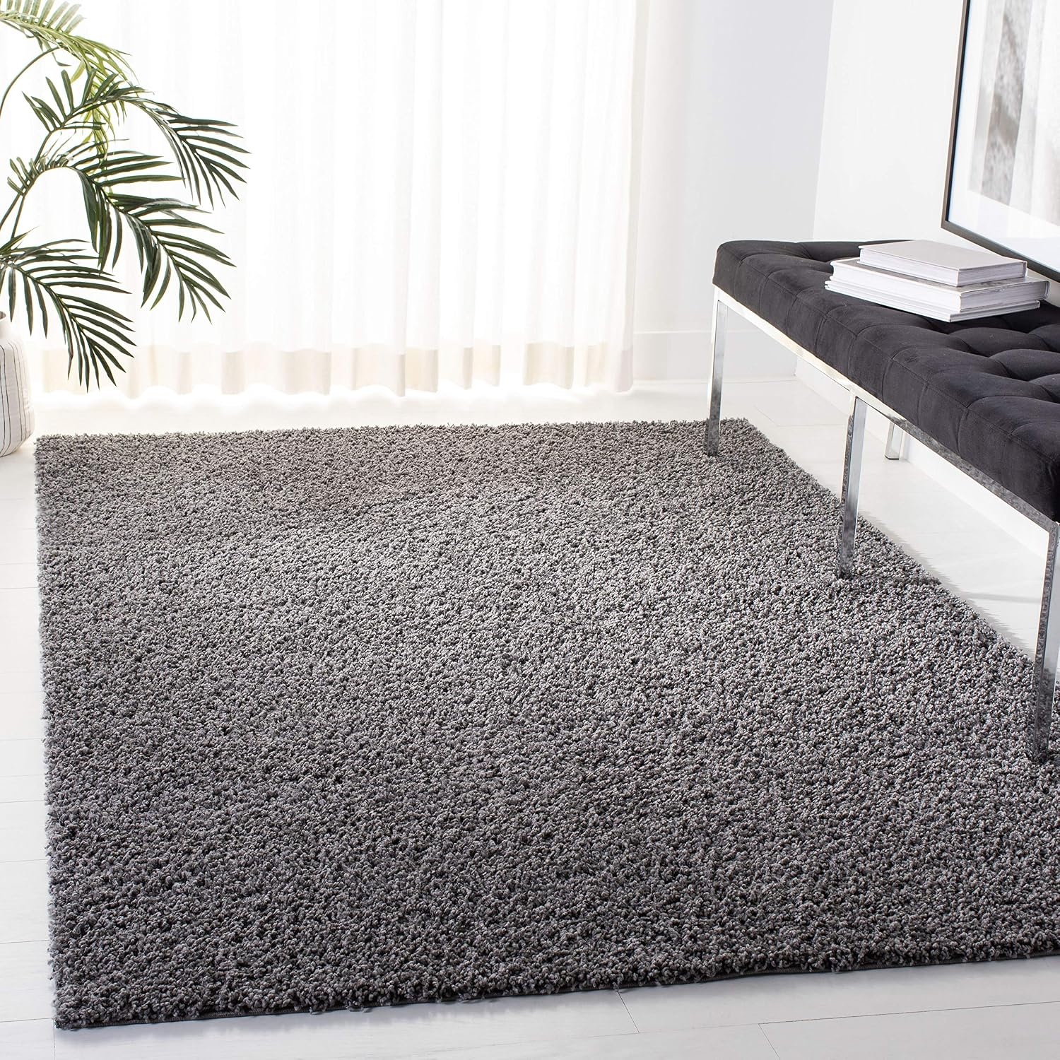 image:imageSAFAVIEH Primo Shag Collection Area Rug 9 x 12 Light Grey Solid Design NonShedding amp Easy Care 12inch Thick Ideal for High Traffic Areas in Living Room Bedroom PRM300GDark Grey