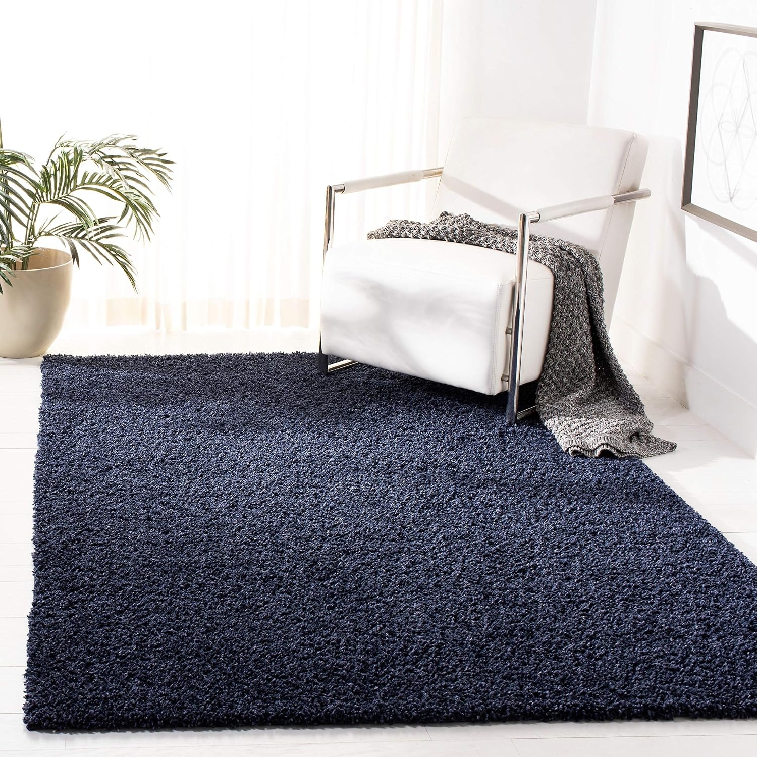 image:imageSAFAVIEH Primo Shag Collection Area Rug 9 x 12 Light Grey Solid Design NonShedding amp Easy Care 12inch Thick Ideal for High Traffic Areas in Living Room Bedroom PRM300GNavy