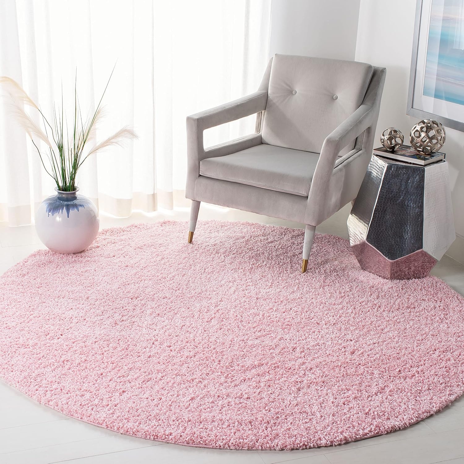 image:imageSAFAVIEH Primo Shag Collection Area Rug 9 x 12 Light Grey Solid Design NonShedding amp Easy Care 12inch Thick Ideal for High Traffic Areas in Living Room Bedroom PRM300GLight Pink