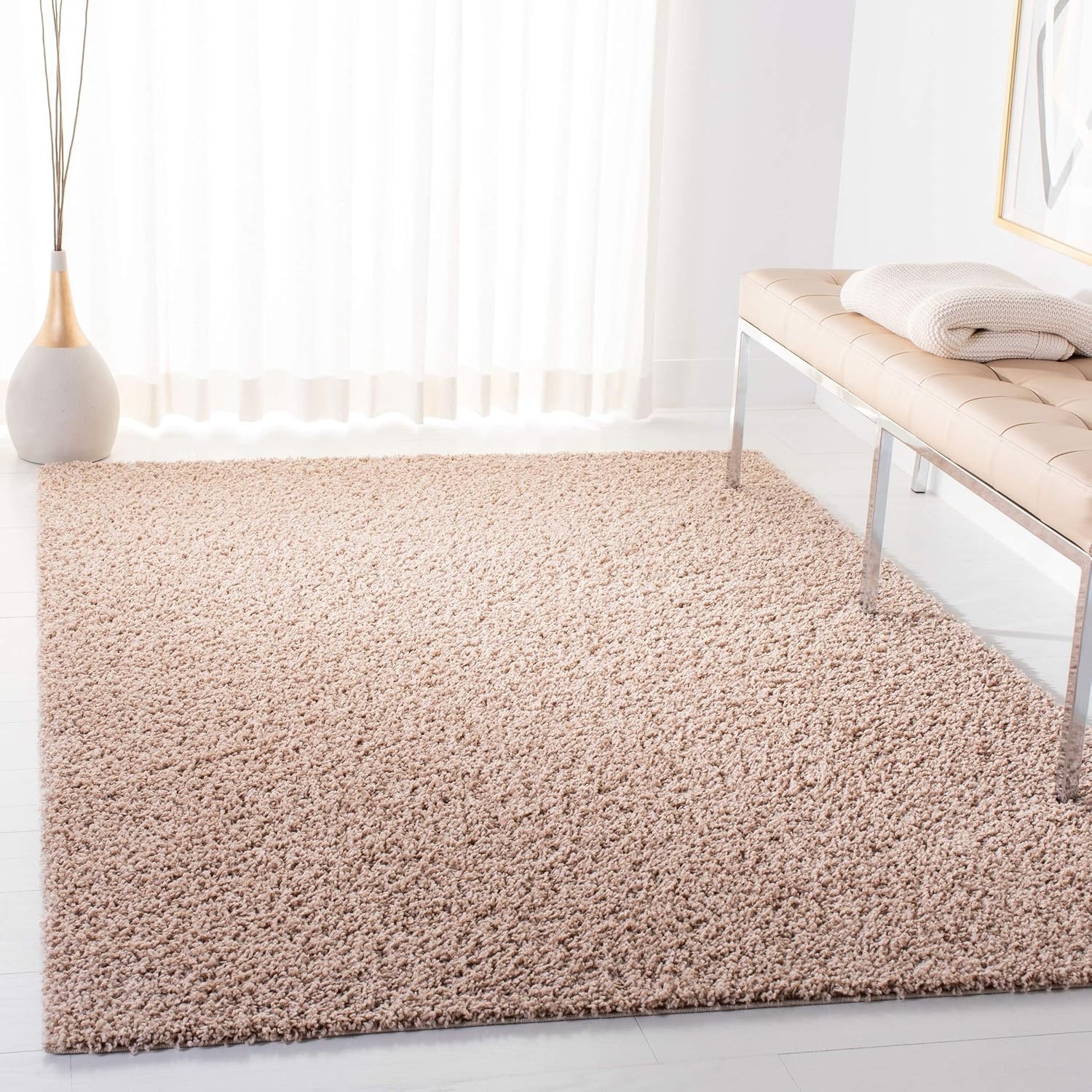 image:imageSAFAVIEH Primo Shag Collection Area Rug 9 x 12 Light Grey Solid Design NonShedding amp Easy Care 12inch Thick Ideal for High Traffic Areas in Living Room Bedroom PRM300GBeige