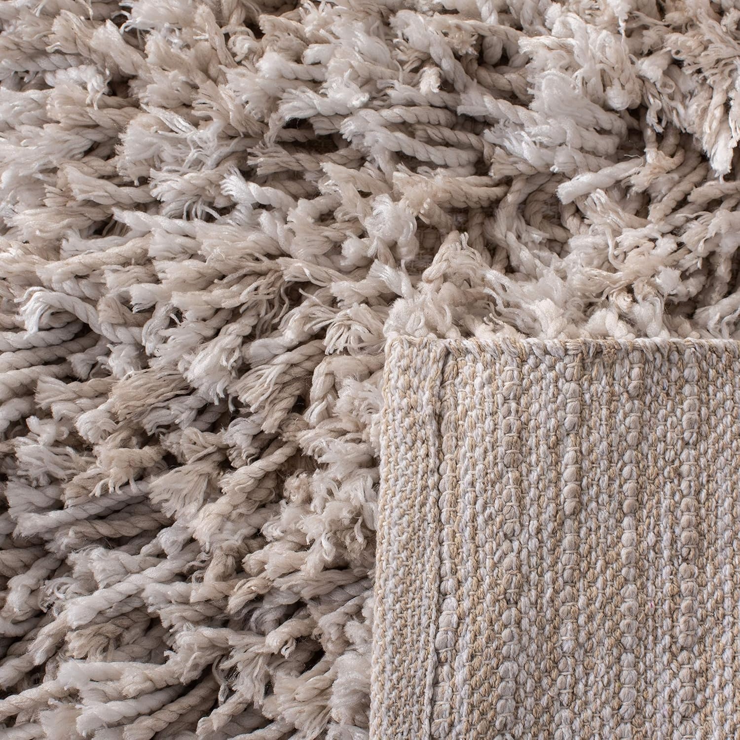 image:imageSAFAVIEH Rio Shag Collection 8 x 10 BlackIvory SG960H Handmade 1inch Thick Area RugBeigeIvory