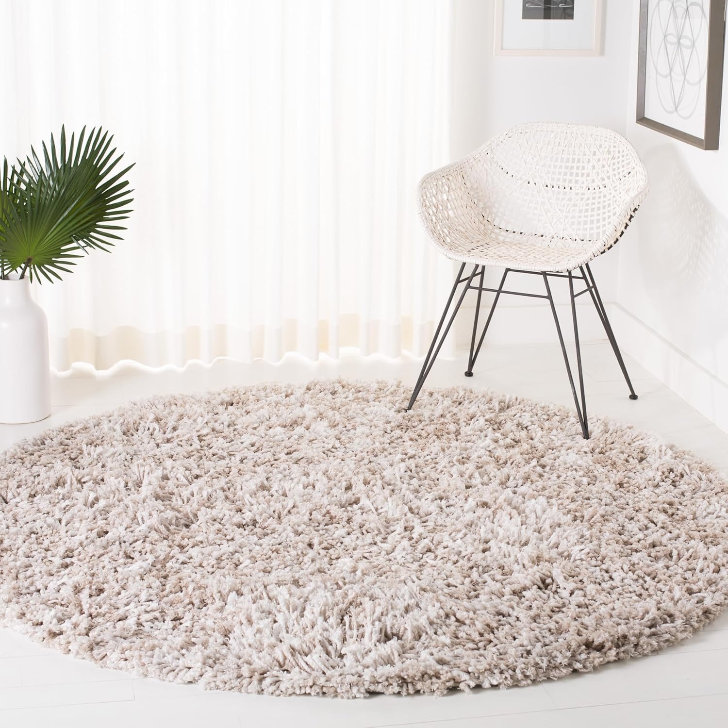 image:imageSAFAVIEH Rio Shag Collection 8 x 10 BlackIvory SG960H Handmade 1inch Thick Area RugBeigeIvory