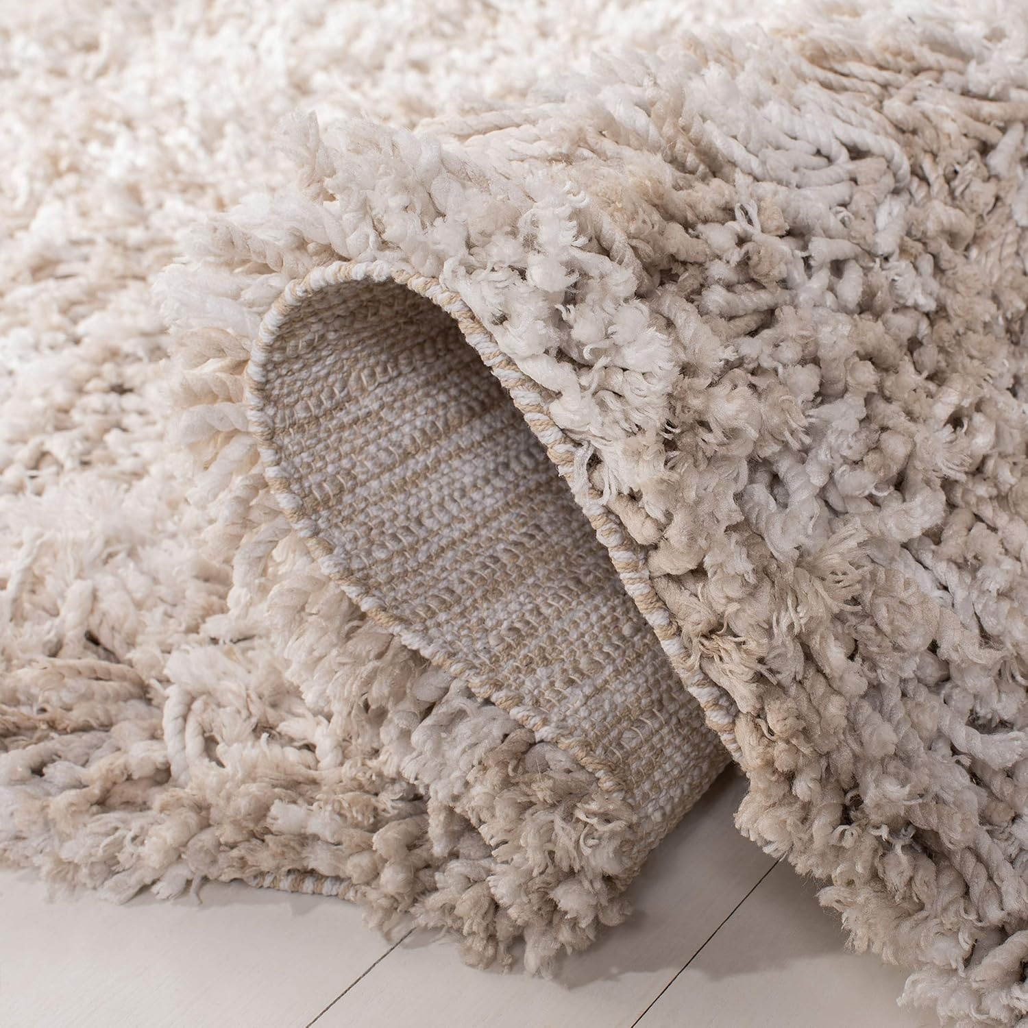 image:imageSAFAVIEH Rio Shag Collection 8 x 10 BlackIvory SG960H Handmade 1inch Thick Area RugBeigeIvory