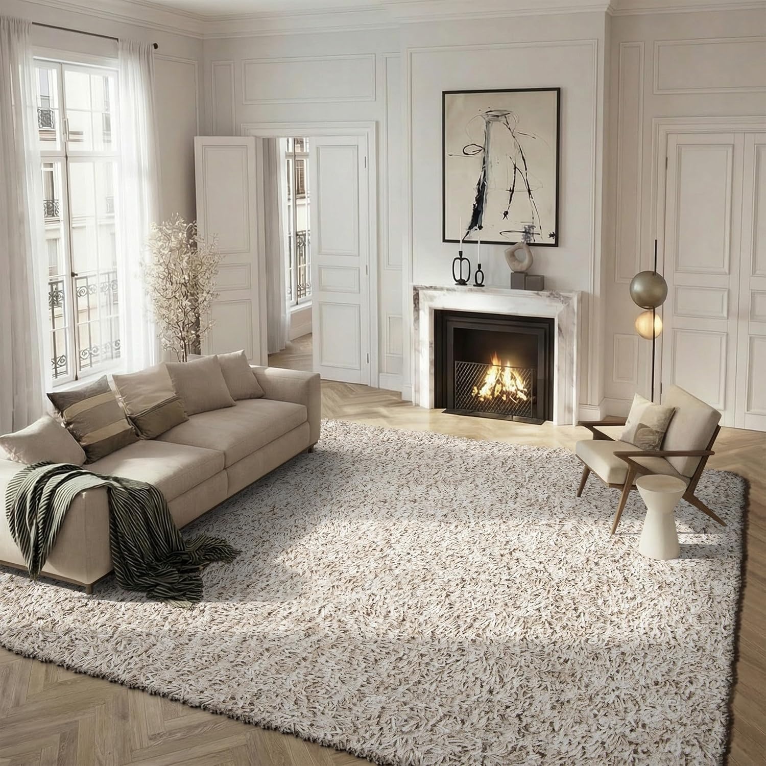 image:imageSAFAVIEH Rio Shag Collection 8 x 10 BlackIvory SG960H Handmade 1inch Thick Area RugBeigeIvory