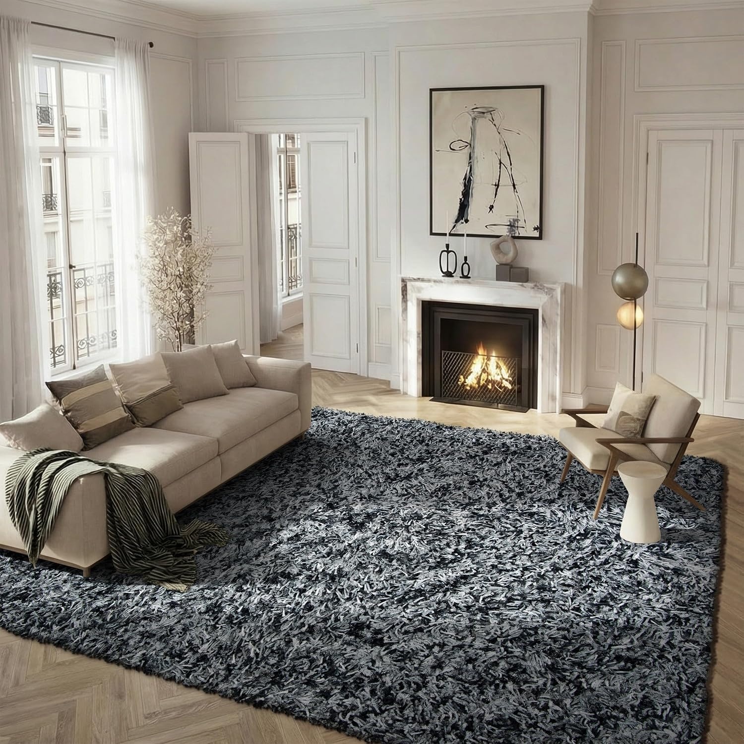 image:imageSAFAVIEH Rio Shag Collection 8 x 10 BlackIvory SG960H Handmade 1inch Thick Area RugBlackIvory