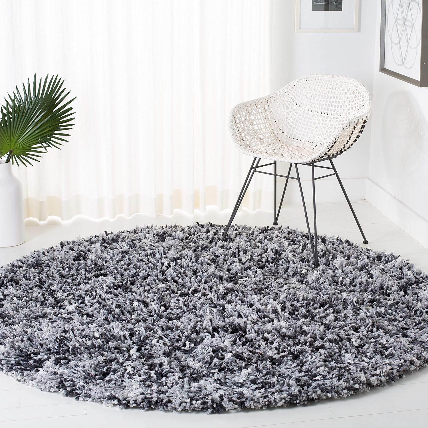 image:imageSAFAVIEH Rio Shag Collection 8 x 10 BlackIvory SG960H Handmade 1inch Thick Area RugBlackIvory