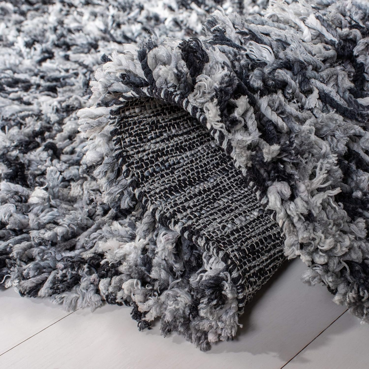 image:imageSAFAVIEH Rio Shag Collection 8 x 10 BlackIvory SG960H Handmade 1inch Thick Area RugBlackIvory