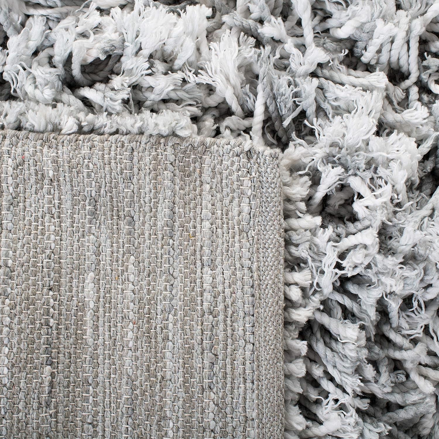 image:imageSAFAVIEH Rio Shag Collection 8 x 10 BlackIvory SG960H Handmade 1inch Thick Area RugGreyIvory